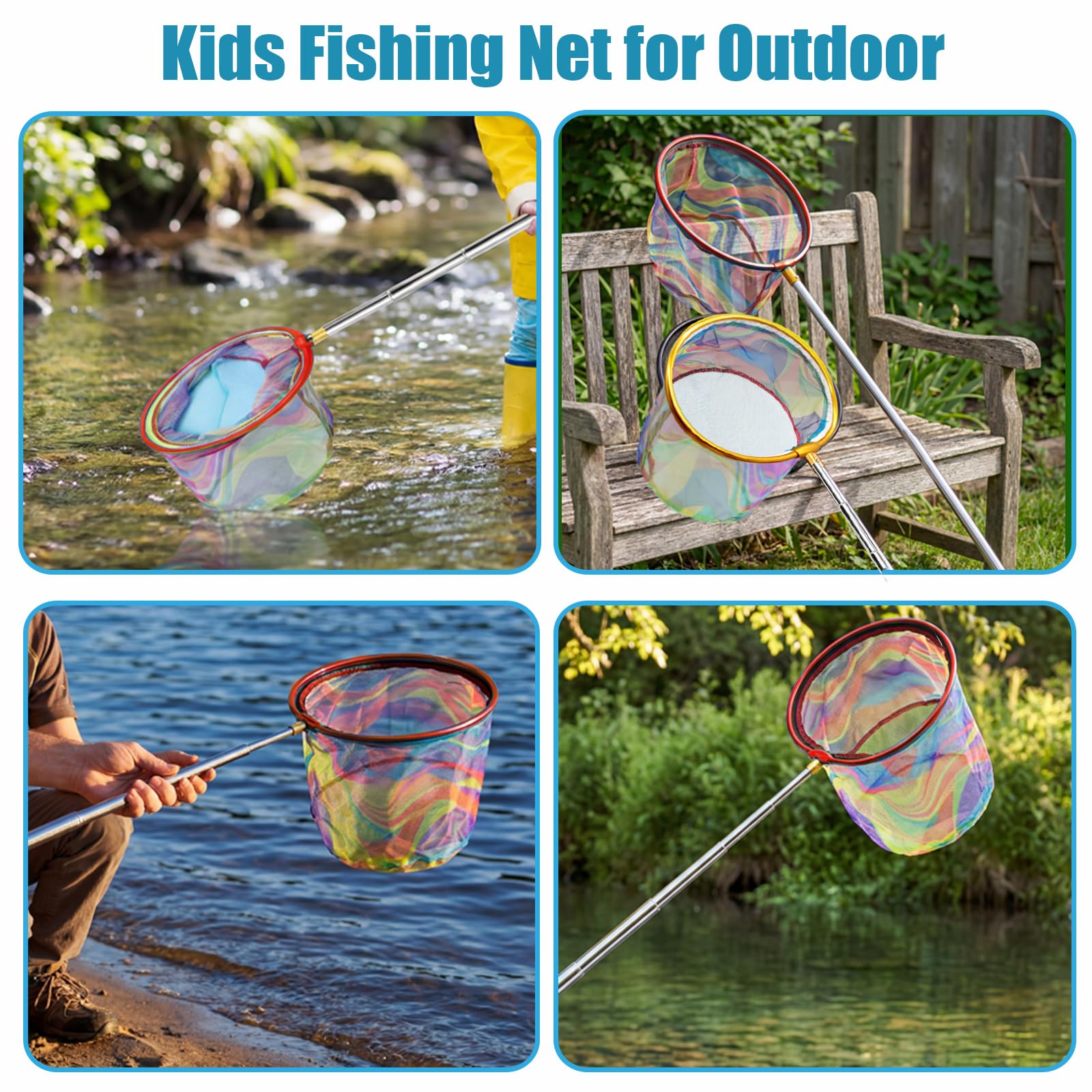 2 Packungen einziehbares Fischernetz, leichter Kescher für Kinder, Teleskop-Kinder, Fische, Schmetterling, Fangnetz für Outdoor-Aktivitäten