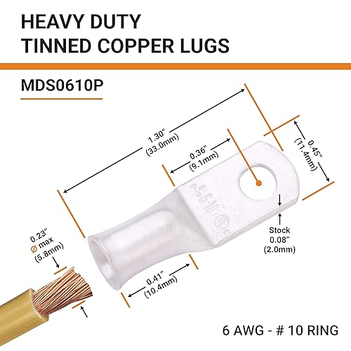 Miniatura 394 de SELTERM - Terminal en anillo de grado marino UL 2/0 AWG 3/8 pulgadas (25 uds) para batería, terminal tubular de cable eléctrico, conector calibre