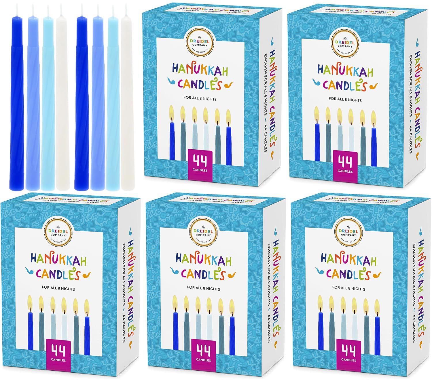 Bougies Hanoucca bleu et blanc de forme conique stable qui ne coulent pas
