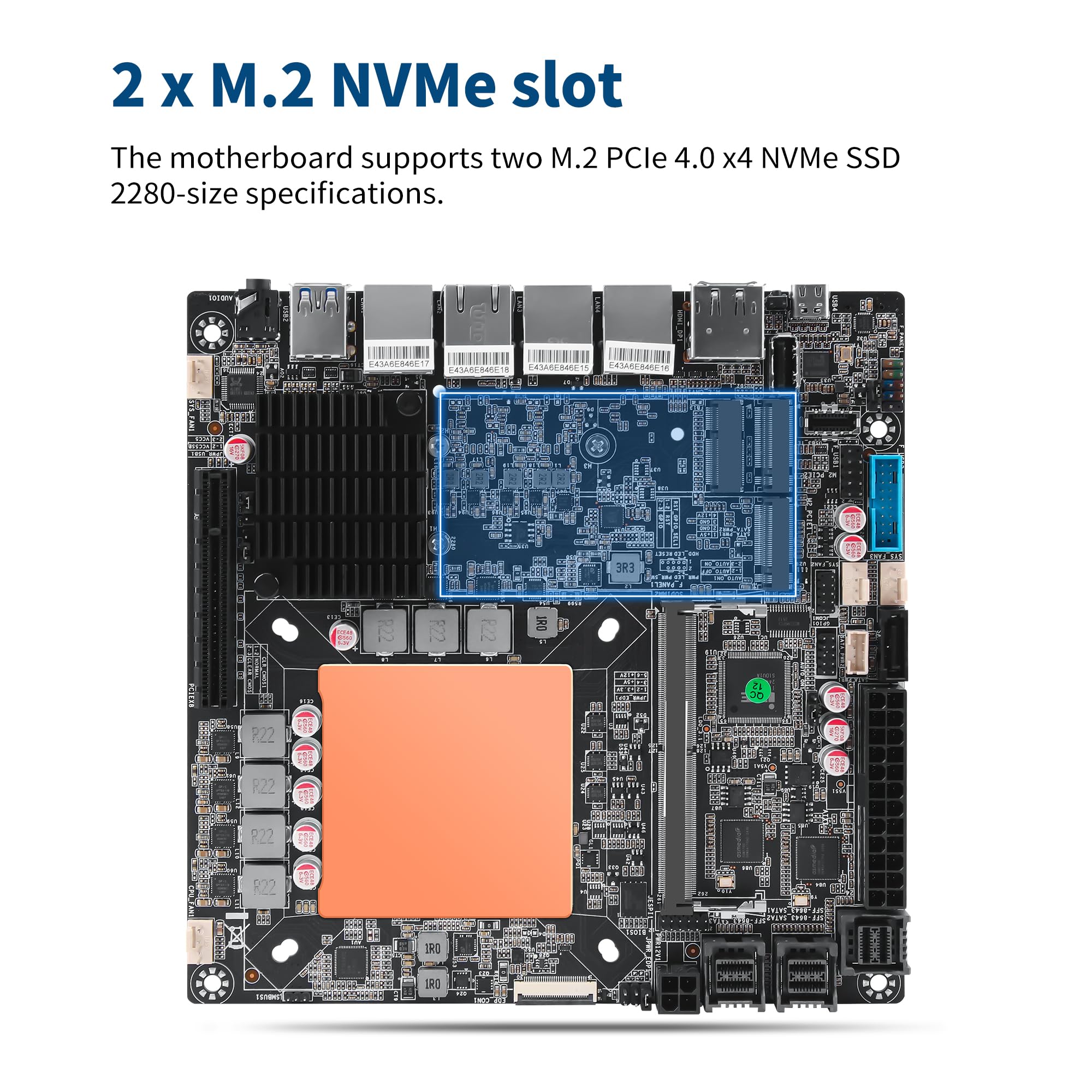 Mini ITX NAS Motherboard Ultra 155H, 12 Bay SATA3.0 NAS Mainboard, 4-Ports 10GbE + 2 x 5GbE + 2.5GbE, 2 x NVMe, DDR5 Barebone, PCIe 4.0 x8 Slot, TF, HD+DP+Type-C(No Cable)