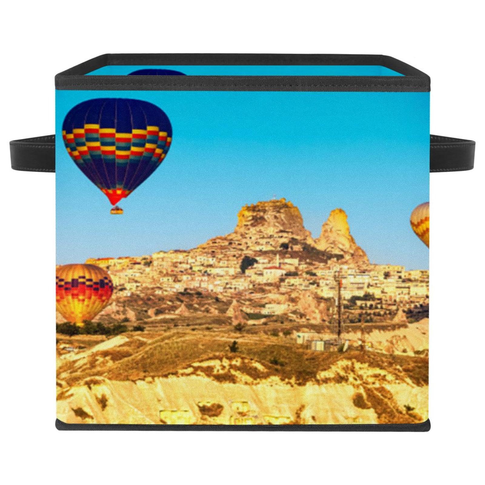 Boîte de rangement pliable avec poignées en tissu cube motif montgolfière