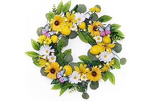 Valery Madelyn Pre-Lit Sunflowers Lemon Spring Wreaths for Front Door