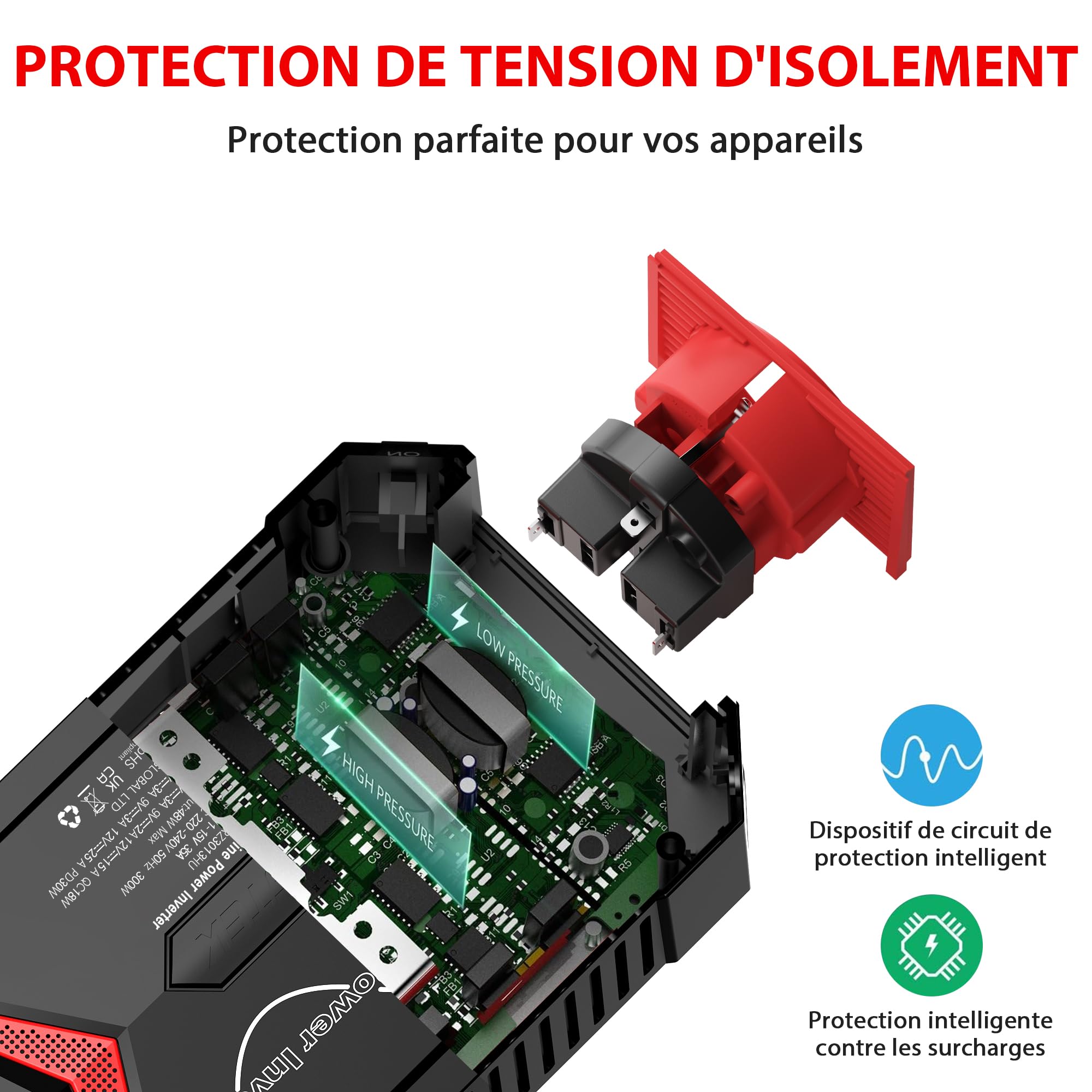 BESTEK Convertisseur 12v 220v Pur Sinus 300w Convertisseur Sinusoïdale pour Voiture Vacance Onduleur Pure 12v avec 2 Port Charge Rapide（PD30W&QC18W） Prise Européenn Transformateur de Tension