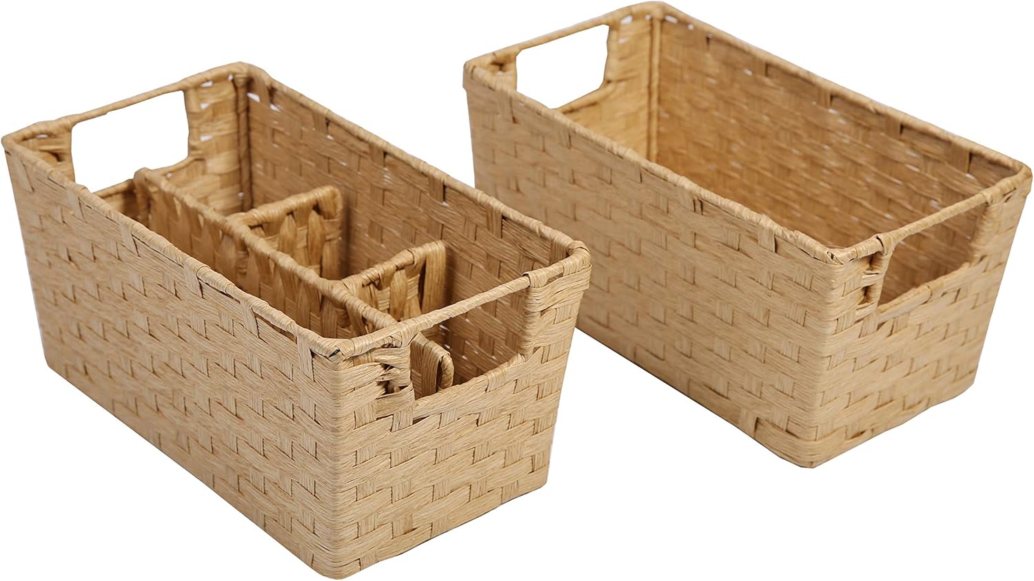 Woven Wicker Baskets with Compartments (Set of 2 Storage