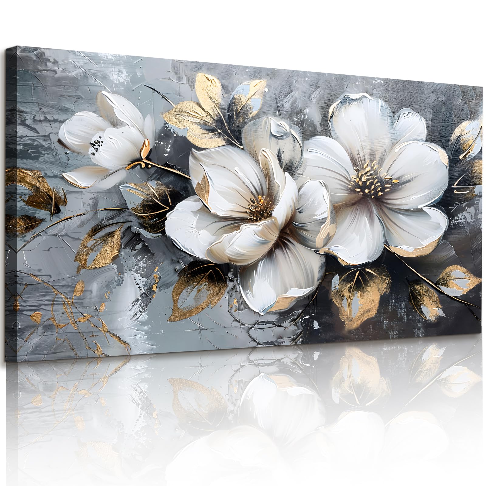 JHHUAMO Leinwand Bilder Groß, Modernes Wohnzimmerbilder, Weißer Blumen Ölgemälde, Wanddekoration Ästhetisches für Schlafzimmer Büro Treppe Esszimmer Arbeitszimmer Flur 59x119 cm