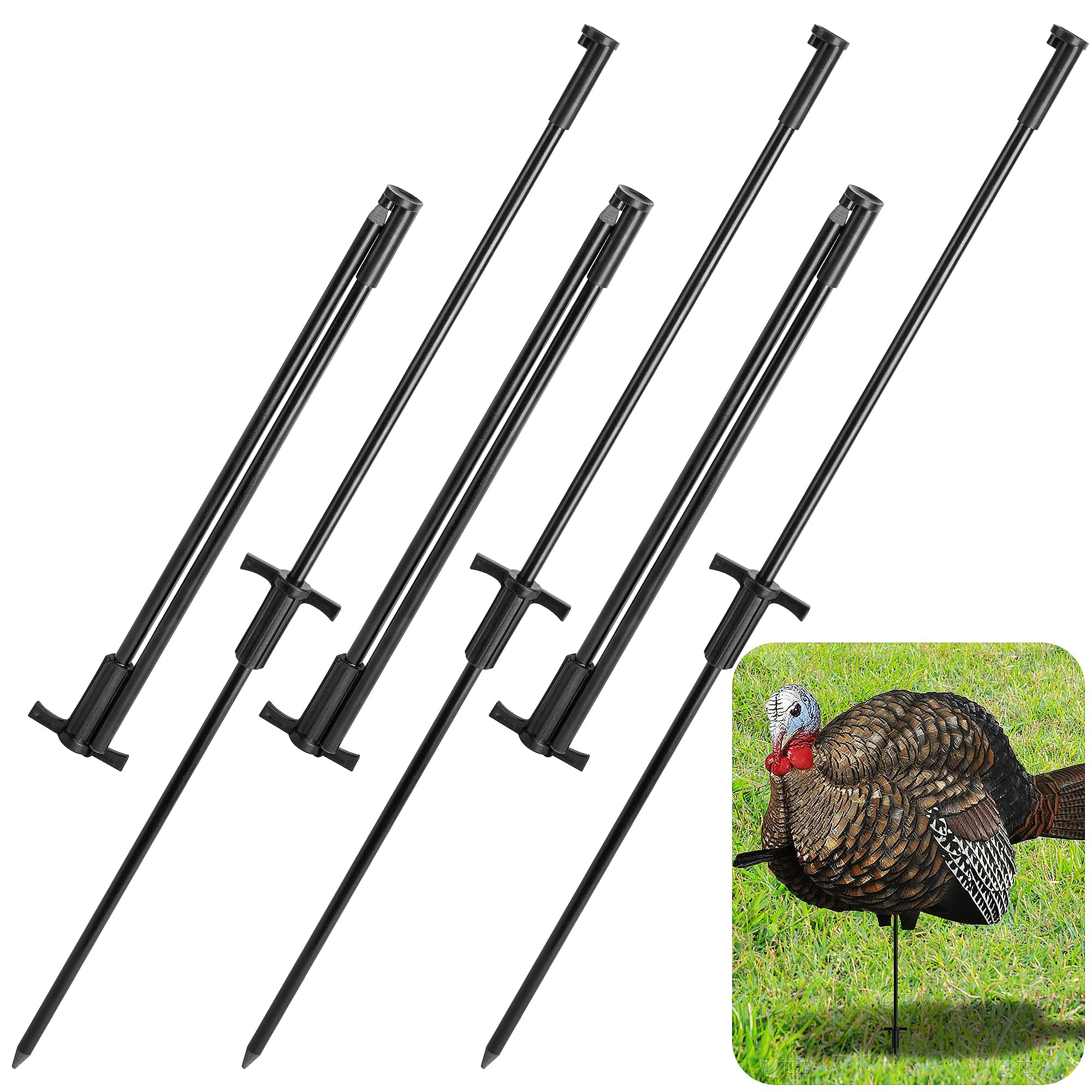 RunNico 6 Pcs Turkey Decoy Hunting Stake, Collapsible Turkey Mounting Stakes, Portable Decoys Pole for Outdoor Bait Trapping Replacement Accessories