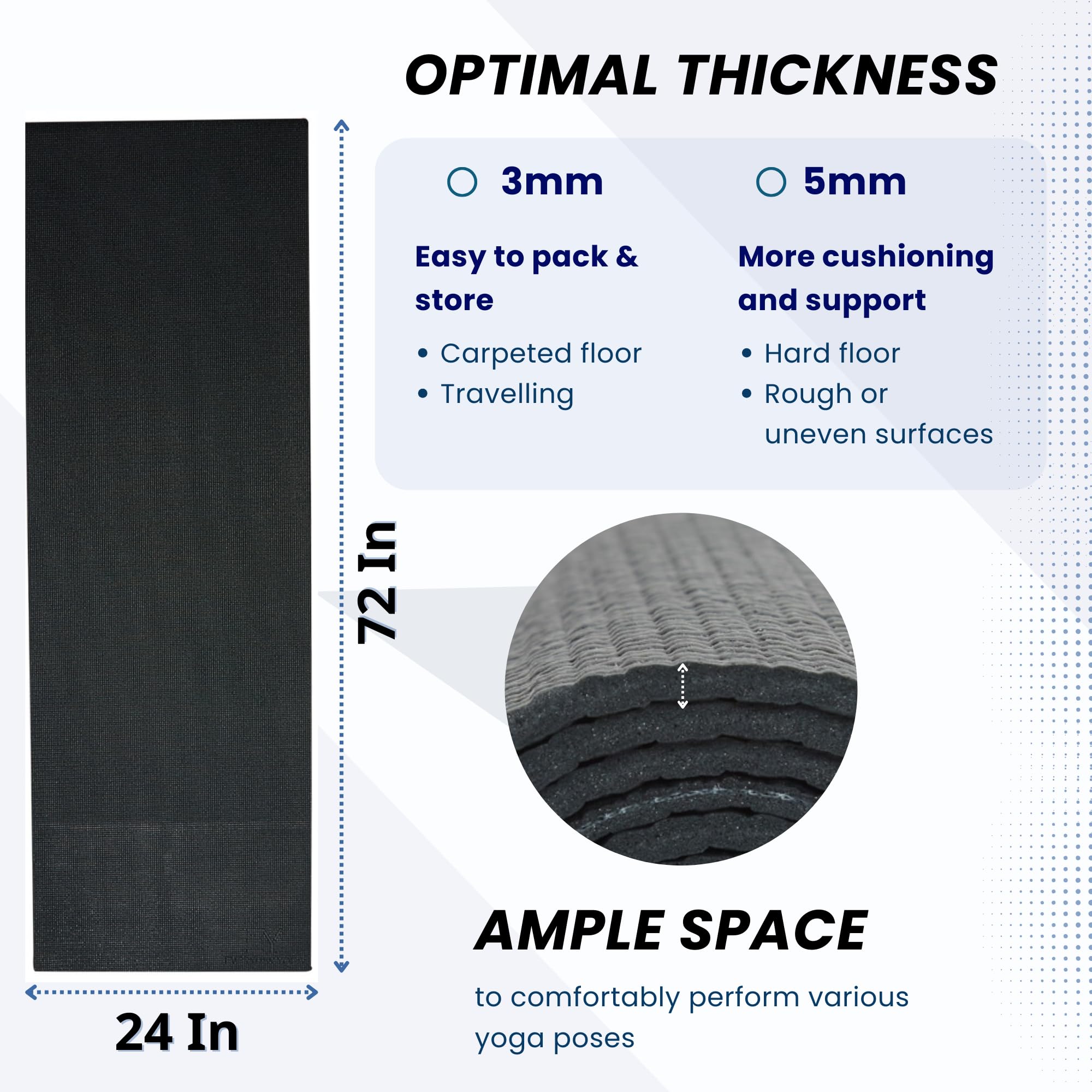 Everyday Yoga Deluxe-Matte, geräumig, 183 x 61 cm, rutschfeste Yogamatte für komfortables Training zu Hause, 3–5 mm, extra dick