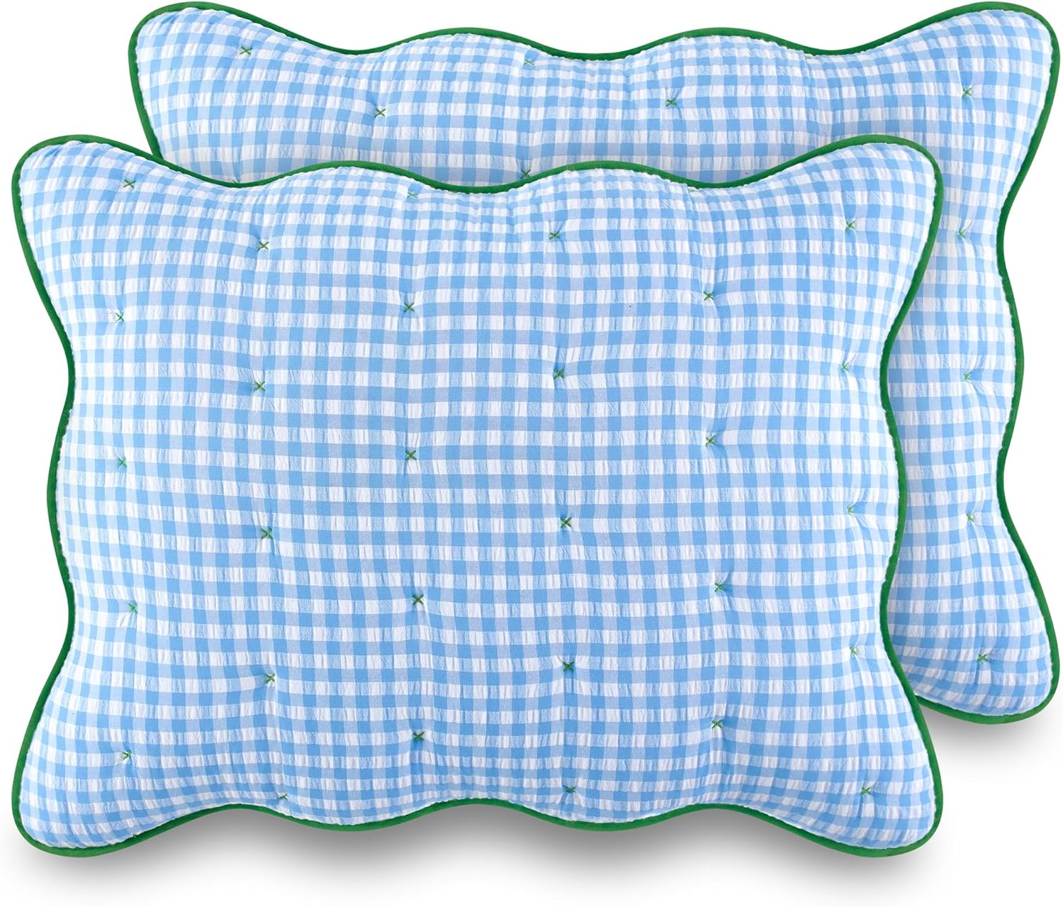 kate spade new york Joyful Gingham 2-Piece Twin Quilt Bedding Set, Poly-Cotton Blend Reversible Cover, All Season Warmth Bedding, Machine Washable, Windy Blue