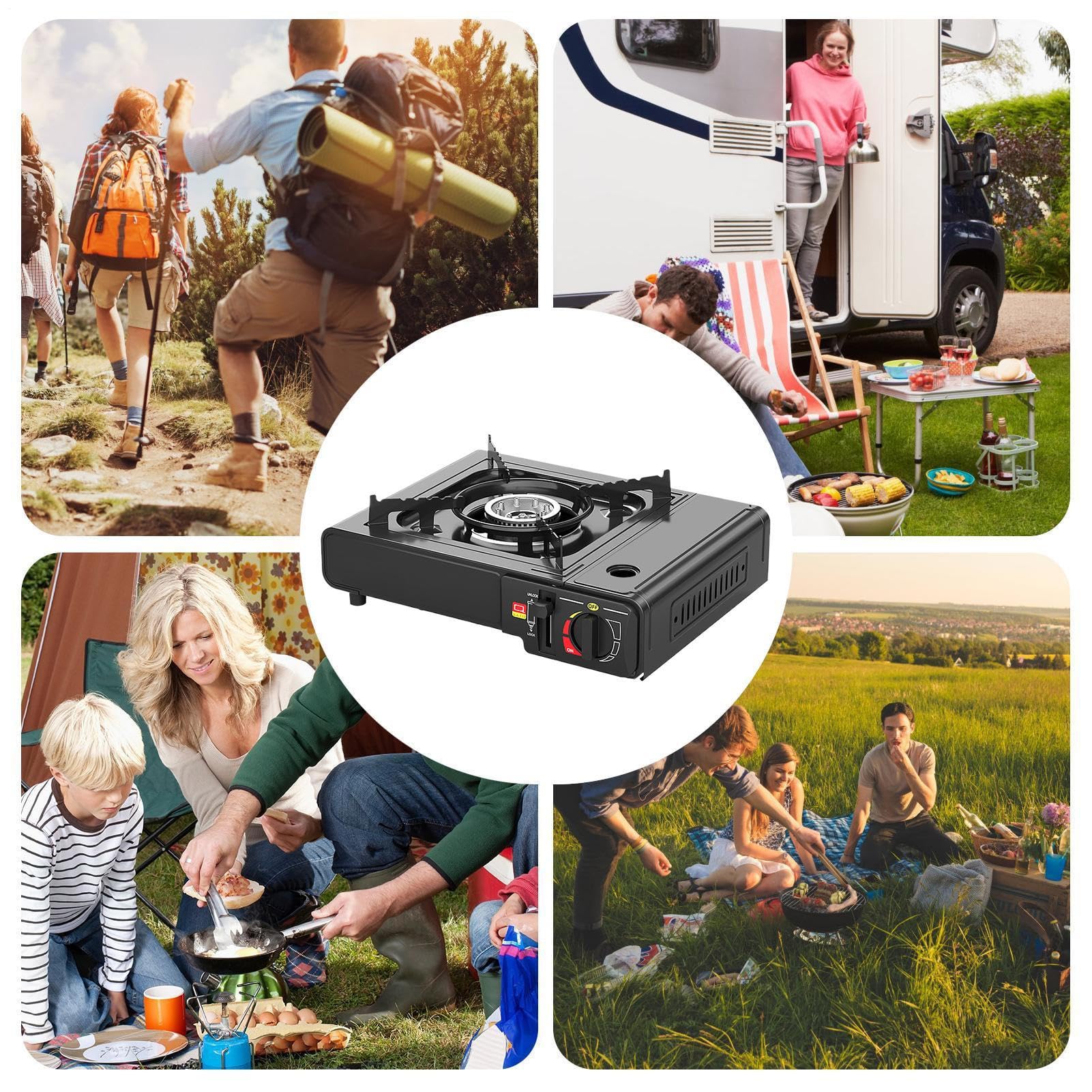Camping Kassettenkocher Automatische Zündung Klein | Präzise Hitzeregulierung Tragbare Brenner Klein Tragbar Für Draußen Camping Picknick Backpacking Wandern Garten