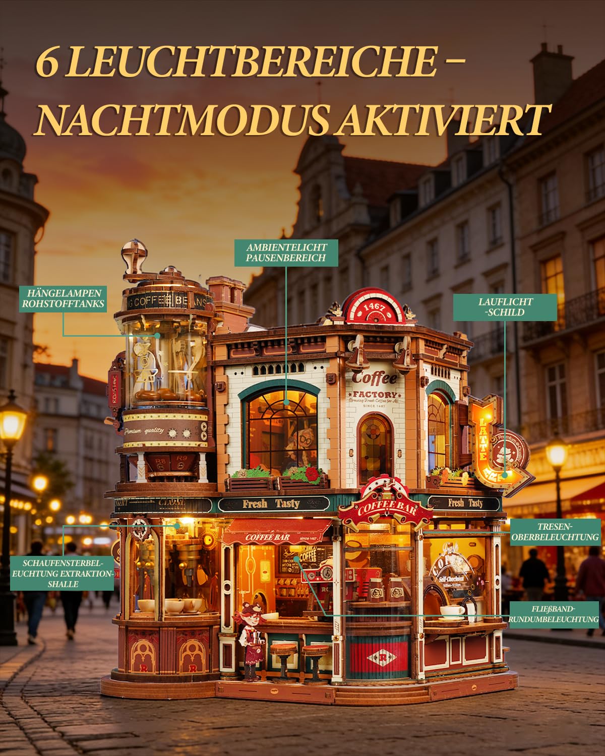 ROKR 3D Holzpuzzle Erwachsene Dream Coffee Factory,Modellbausätze DIY Geschenke für Erwachsene und Teenager
