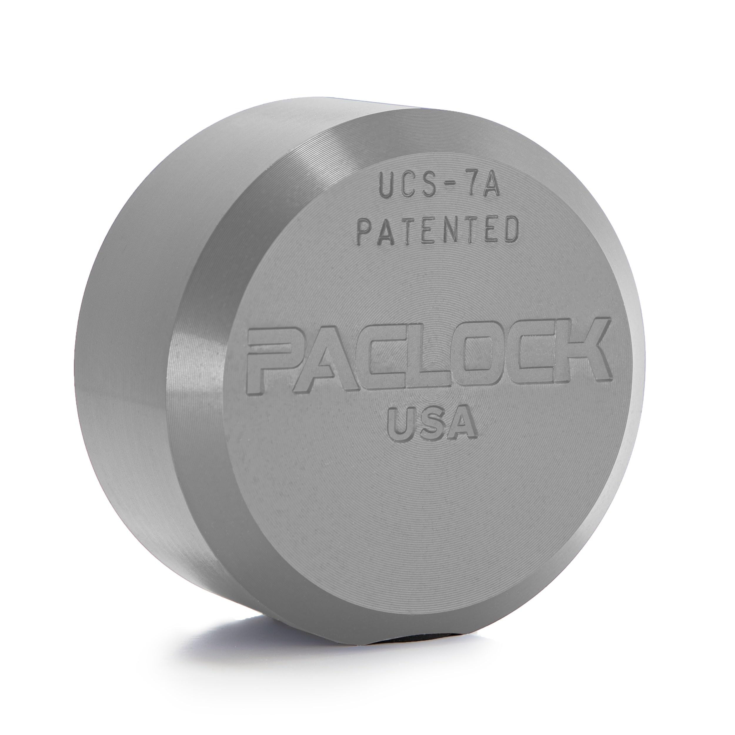PACLOCK's 7-Series Flat Back Puck w/Tapped Holes, UCS, High Performance 6-Pin Cylinder, Keyed Differently w/ 2 Keys, Silver