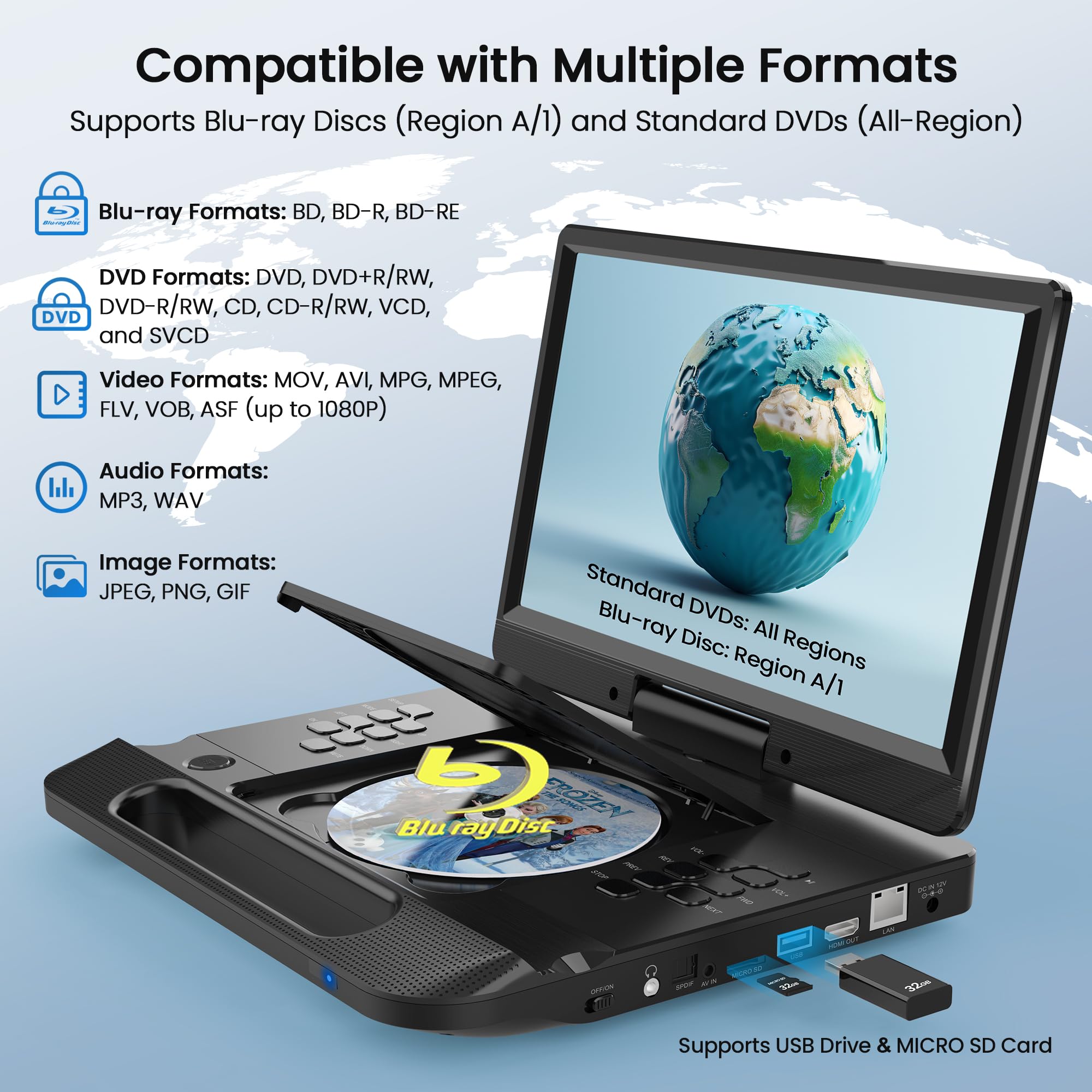 FANGOR F-BR114ポータブルDVDBlu-rayプレーヤー2024年製 Amazon.com: FANGOR 13.3” Portable Blu-ray Player, 12” Full HD