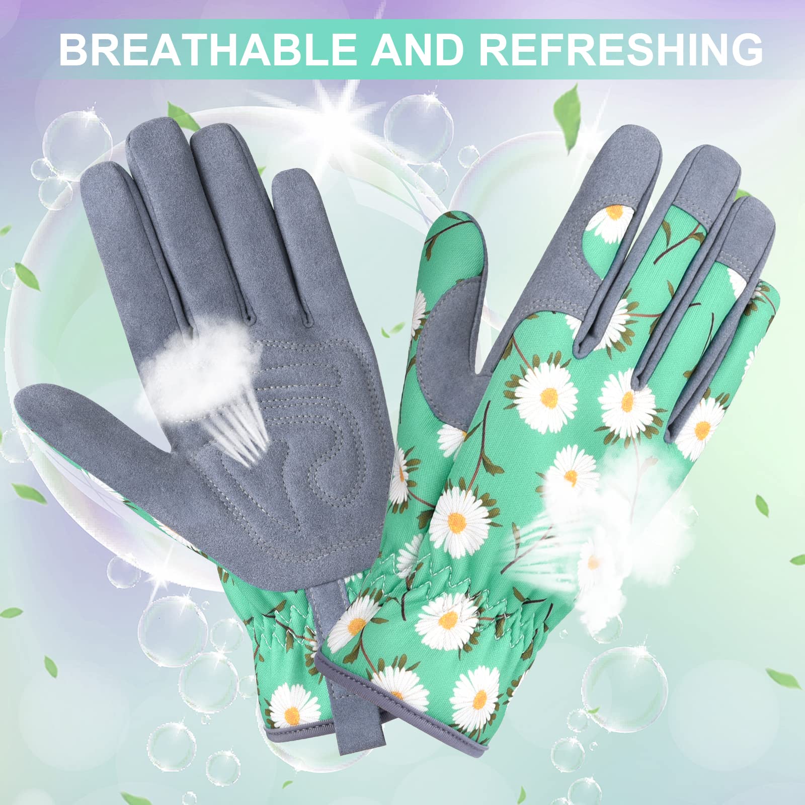 Guantes de jardinería para mujer, guantes de jardín de cuero para mujer, a prueba de espinas, sin puñaladas para excavar, plantar, podar (M, verde)
