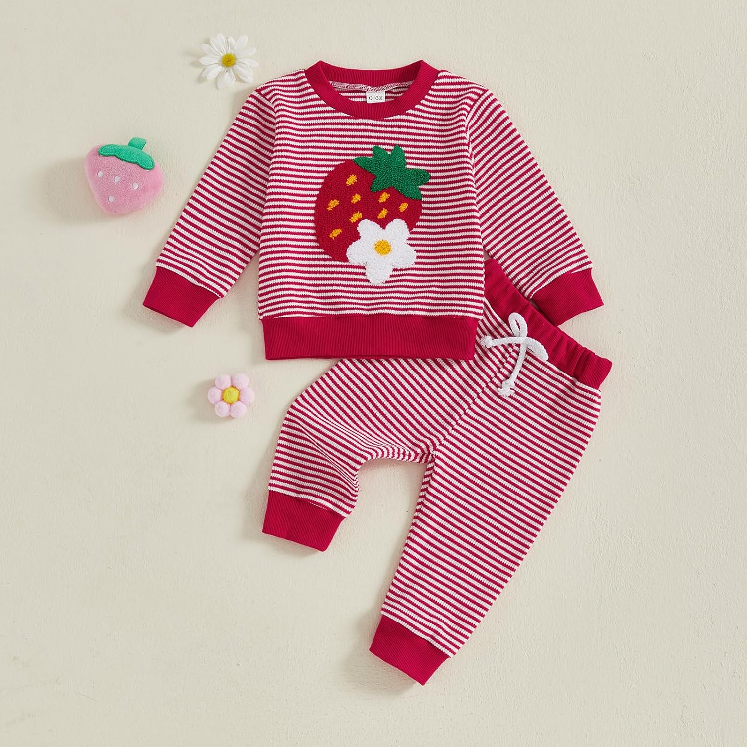 Strawberry Clothes Baby Girl Sweater Set Long Sleeve Knit Top Pants Sweatsuit Toddler Strawberry Outfit Fall Winter - Image 4