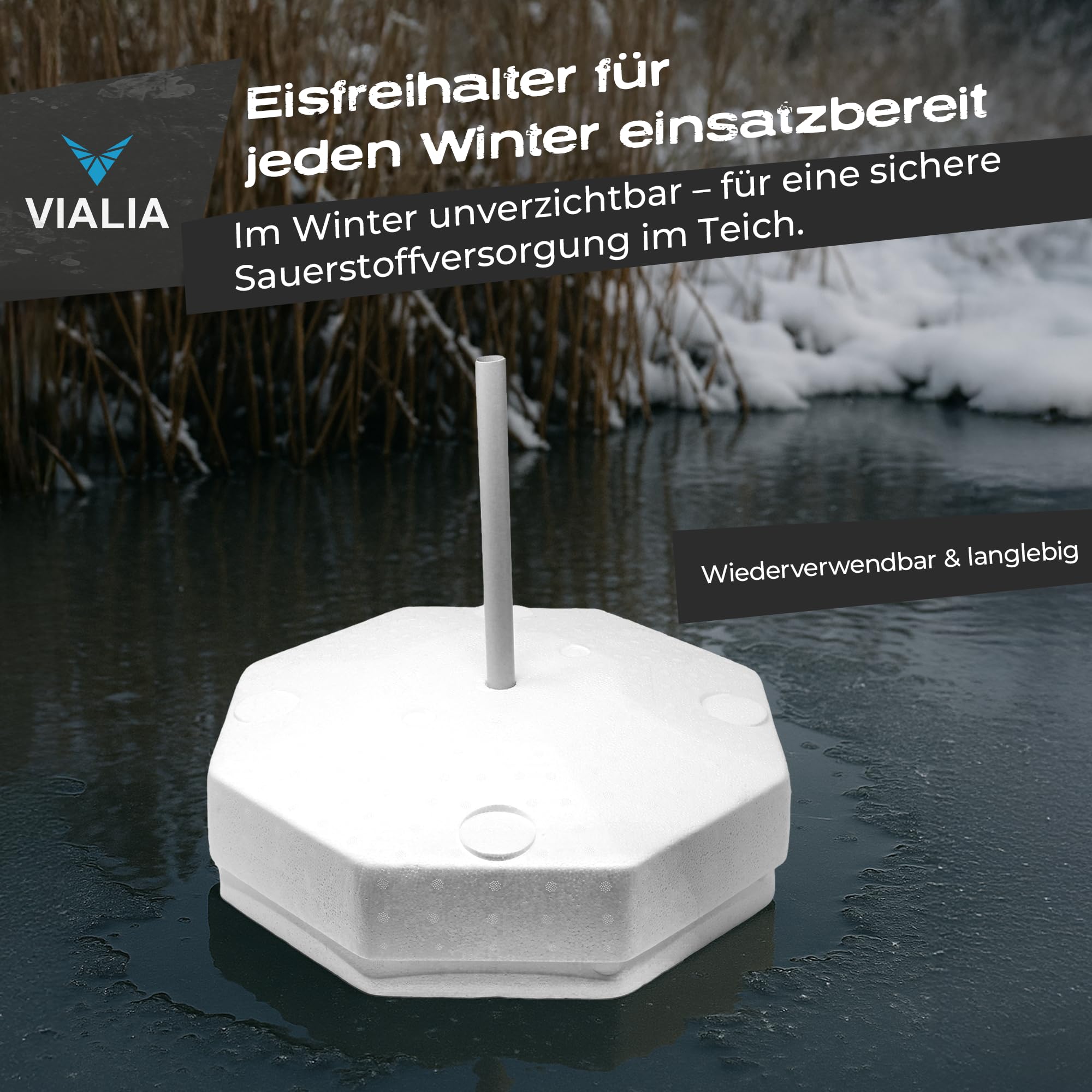 Eisfreihalter Gartenteich Ø 40 cm | Styropor Schwimmkörper mit Deckel & Lüftungsrohr | Winterschutz für Fische & Pflanzen | Verhindert Zufrieren & sichert Gasaustausch | Frostfest