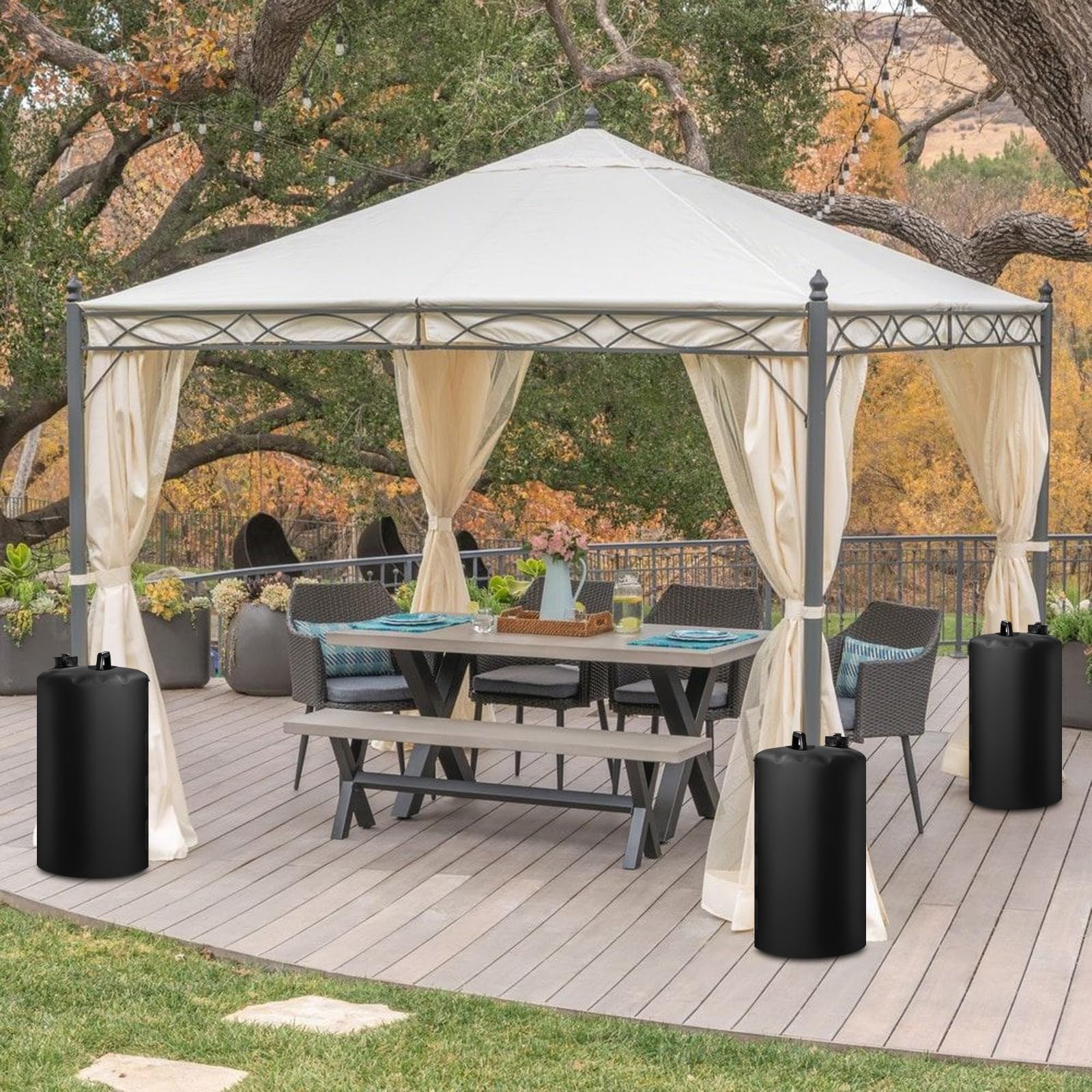 4er Set Wassergewichtstaschen, 80kg（20L*4）, 4er Set Sandgewichtssäcke, Kann Wasser oder Sand aufnehmen, Wiederverwendbar, Gewichte für Pavillons/Gartenzelte/Festzelte, Schwarz, 24 * 45cm