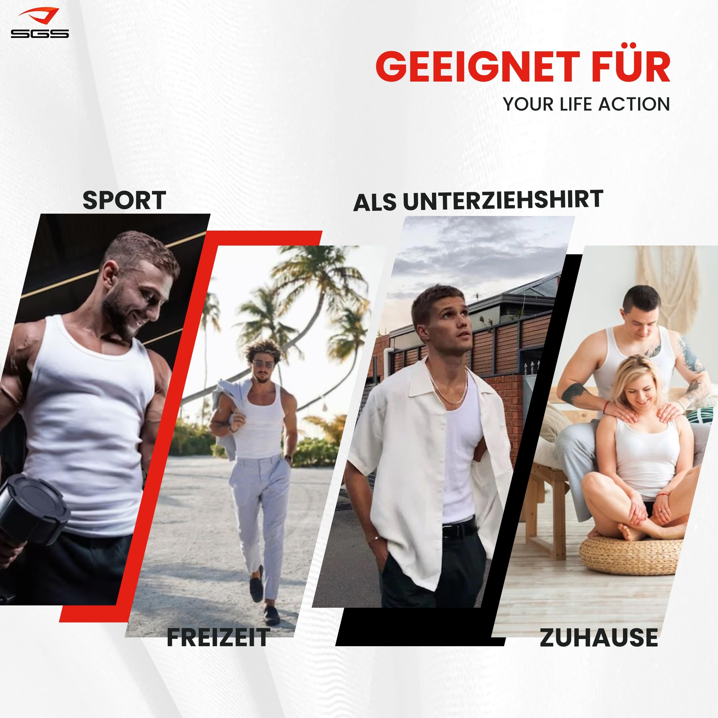 SGS Confezione da 5: eleganti canottiere da uomo extra lunghe + 12 cm e canotta da uomo, a costine sottili, da uomo e da uomo, bianco, XL