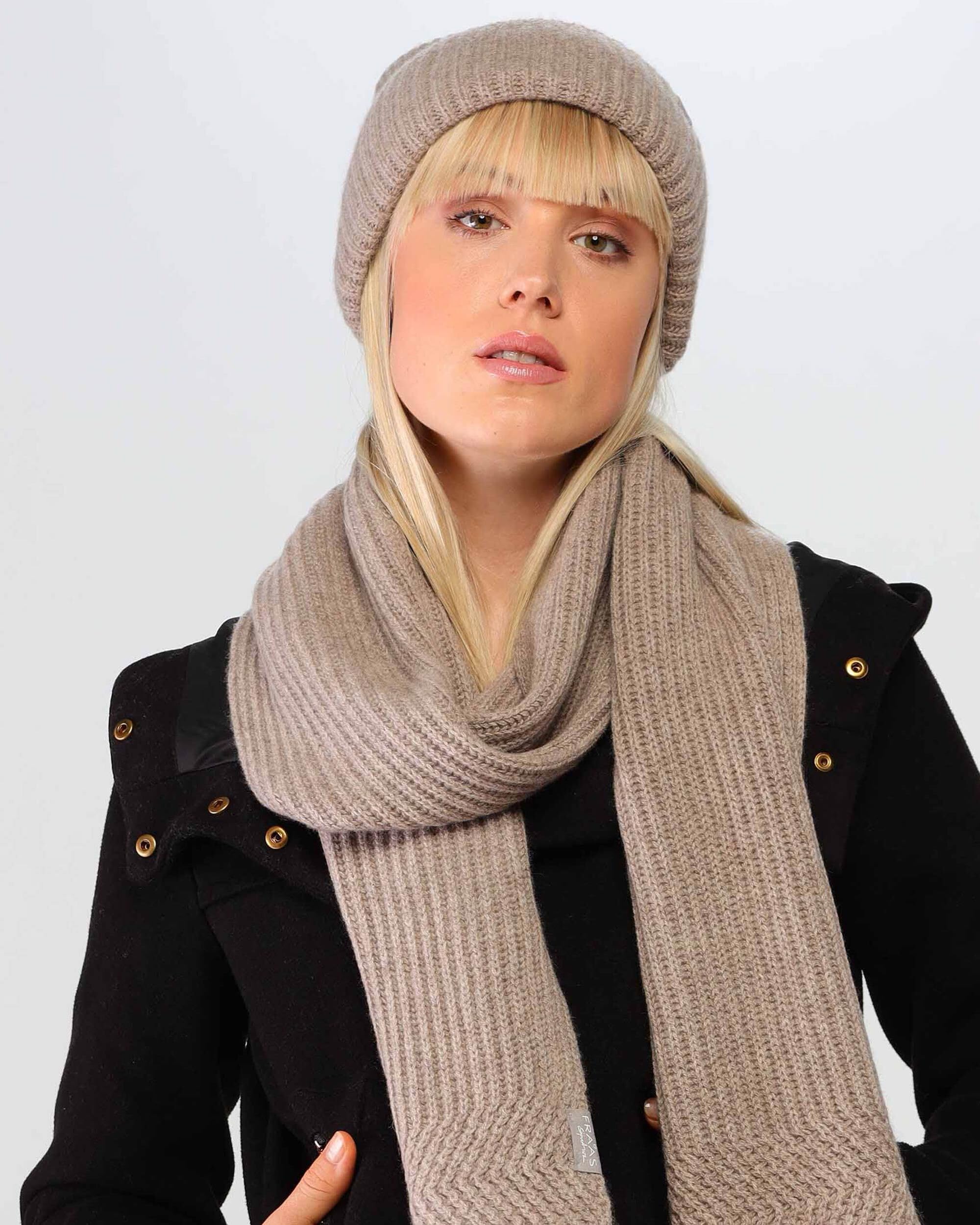 FRAAS Damen Mütze aus Kaschmir - 24 x 20 cm - warme Beanie mit Rippenmuster