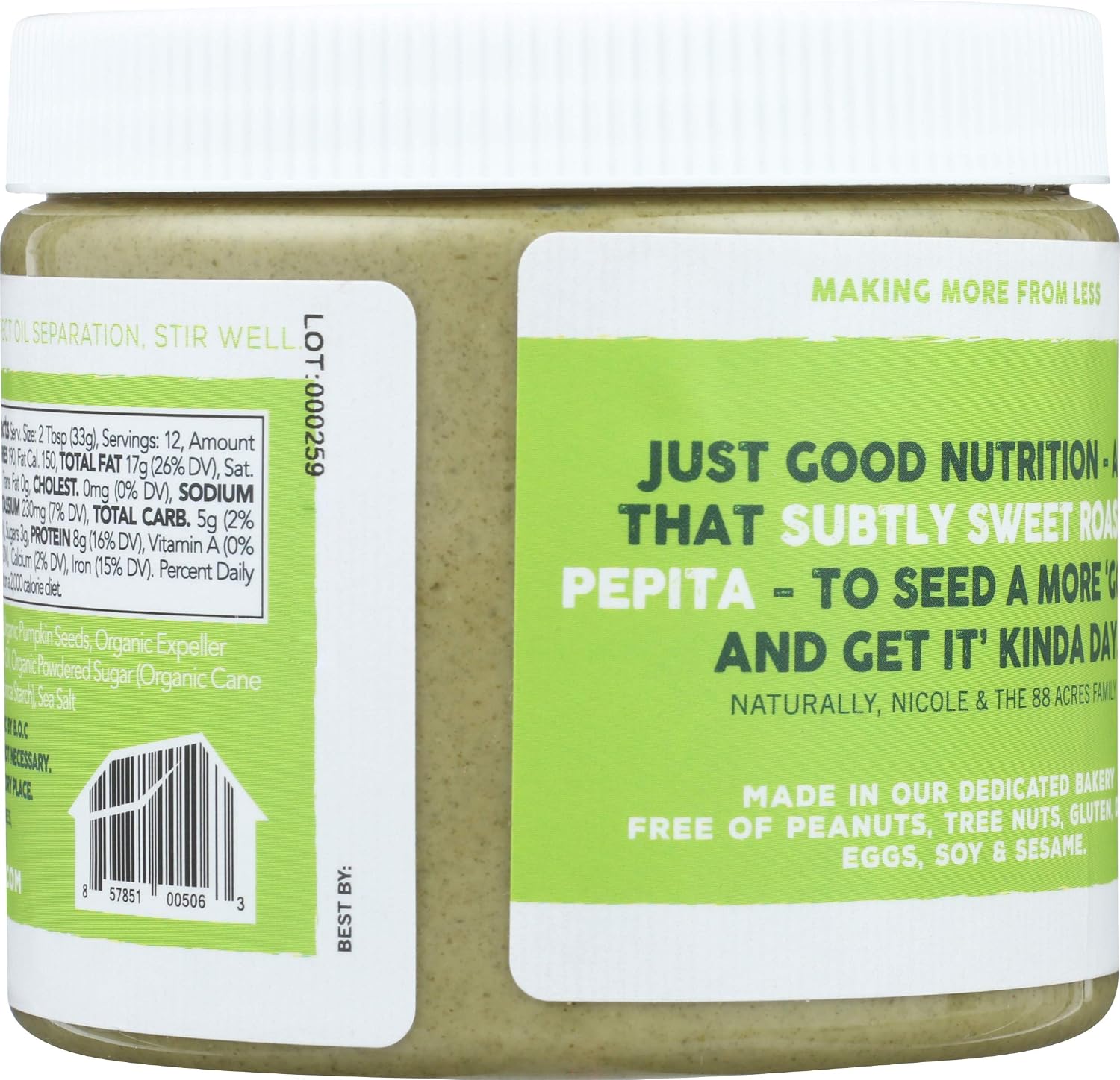 88 Acres, Pumpkin Seed Butter Jar, 14 Ounce
