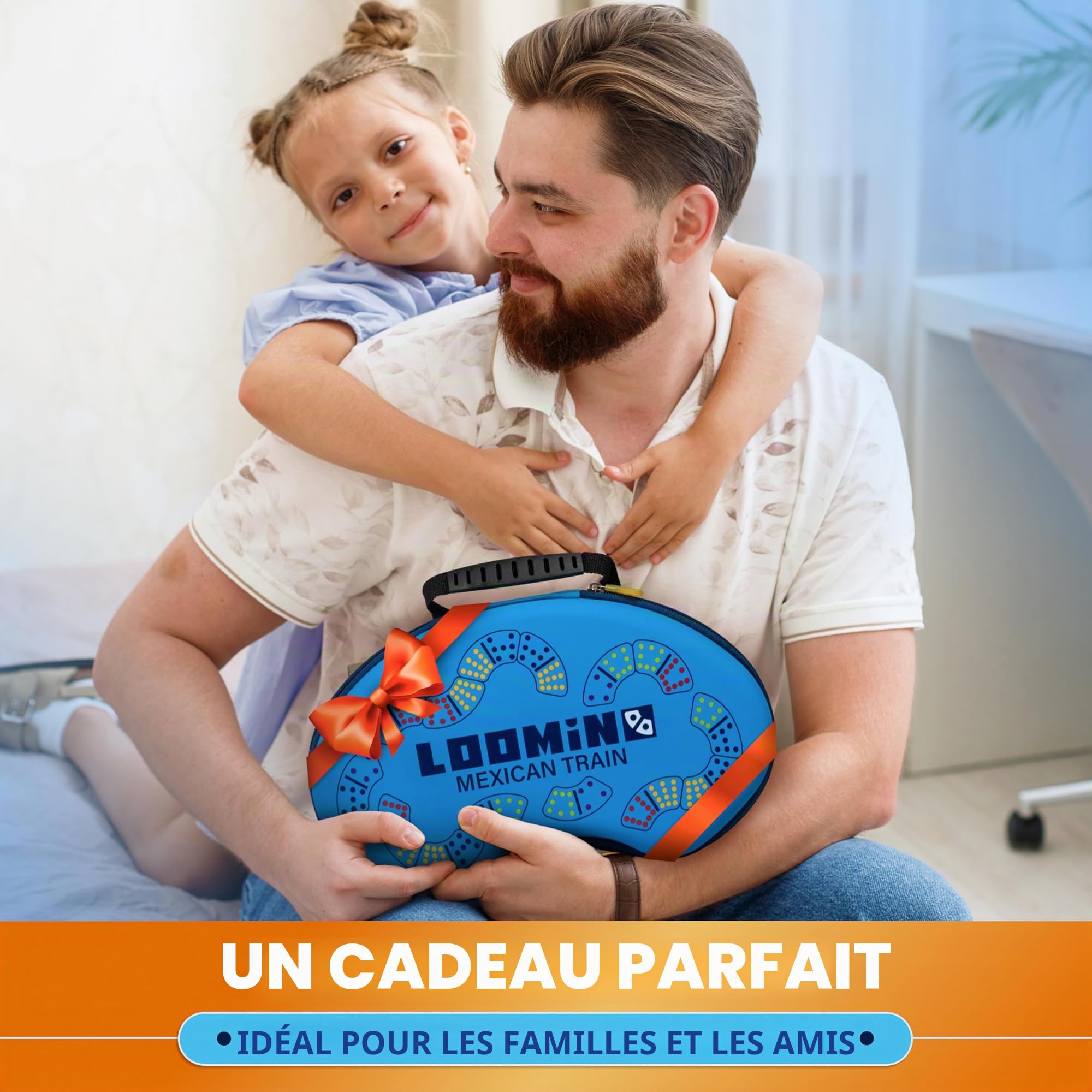 Queensell Jeu de Dominos Mexican Train – Jeux de société pour Enfants et Adultes – Jeu de Dominos pour Adultes – Loomino