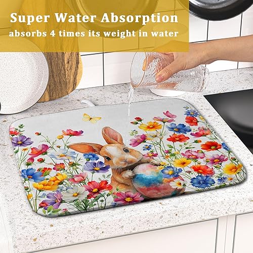 Vista 483 de Daisy On Old - Tapete de secado de platos de madera para encimera de cocina, tapete de secado de madera turquesa de 18 x 24 pulgadas con tapete