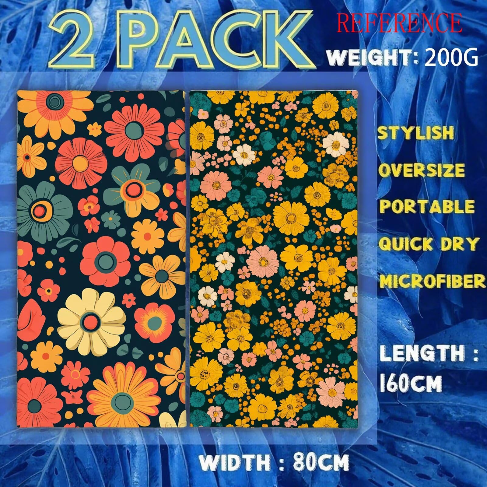 Ręcznik plażowy z motywem kwiatowym, z mikrofibry, bez biżuterii, duży 200 x 90 cm, ręcznik do sauny, 2 sztuki, koc plażowy, nie zawiera piasku, super chłonny ręcznik sportowy, ręcznik do pływania, na