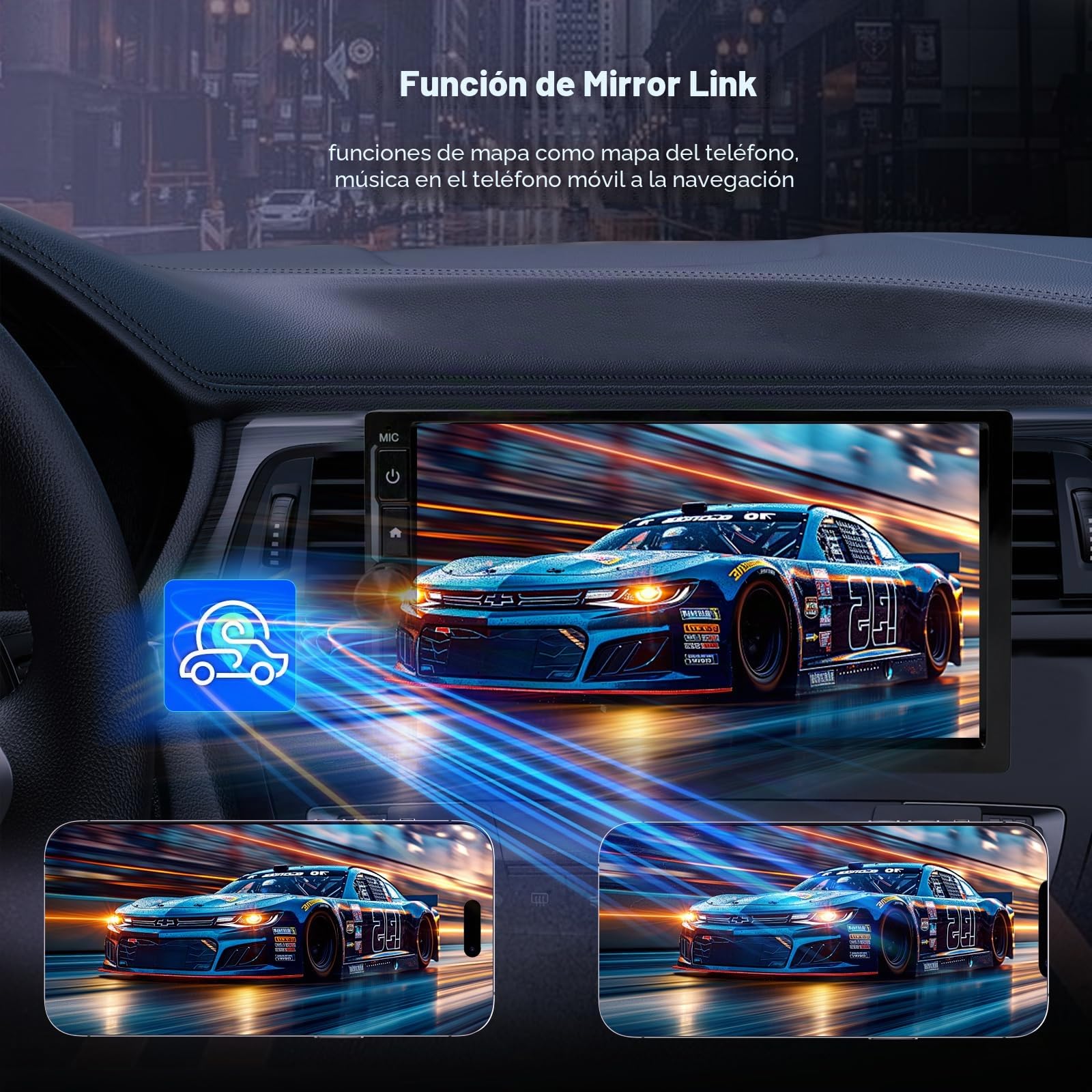 Haudio 7 pulgadas Radio Coche 2 DIN con CarPlay Inalámbrico y Android Auto Inalámbrico,Autoradio Soporte con Bluetooth 5.0 y Mirror Link,Radio FM,AUX,con Cámara de Respaldo|Android 13 Carplay Pantalla