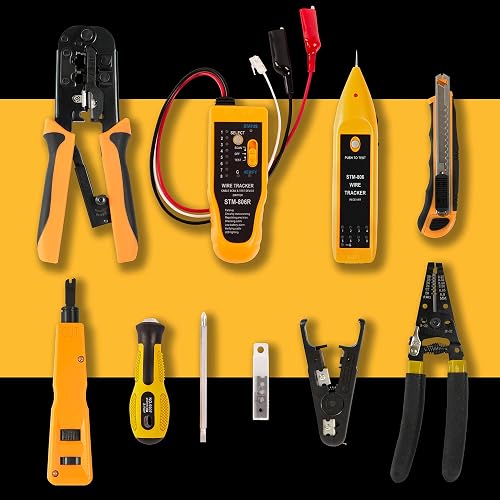 InstallerParts Kit d'outils d'installation réseau 15 pièces – Comprend un testeur de données LAN, une pince à sertir RJ11/45, un poinçon 66 110, une pince à dénuder de calibre 20-30, un couteau - 8