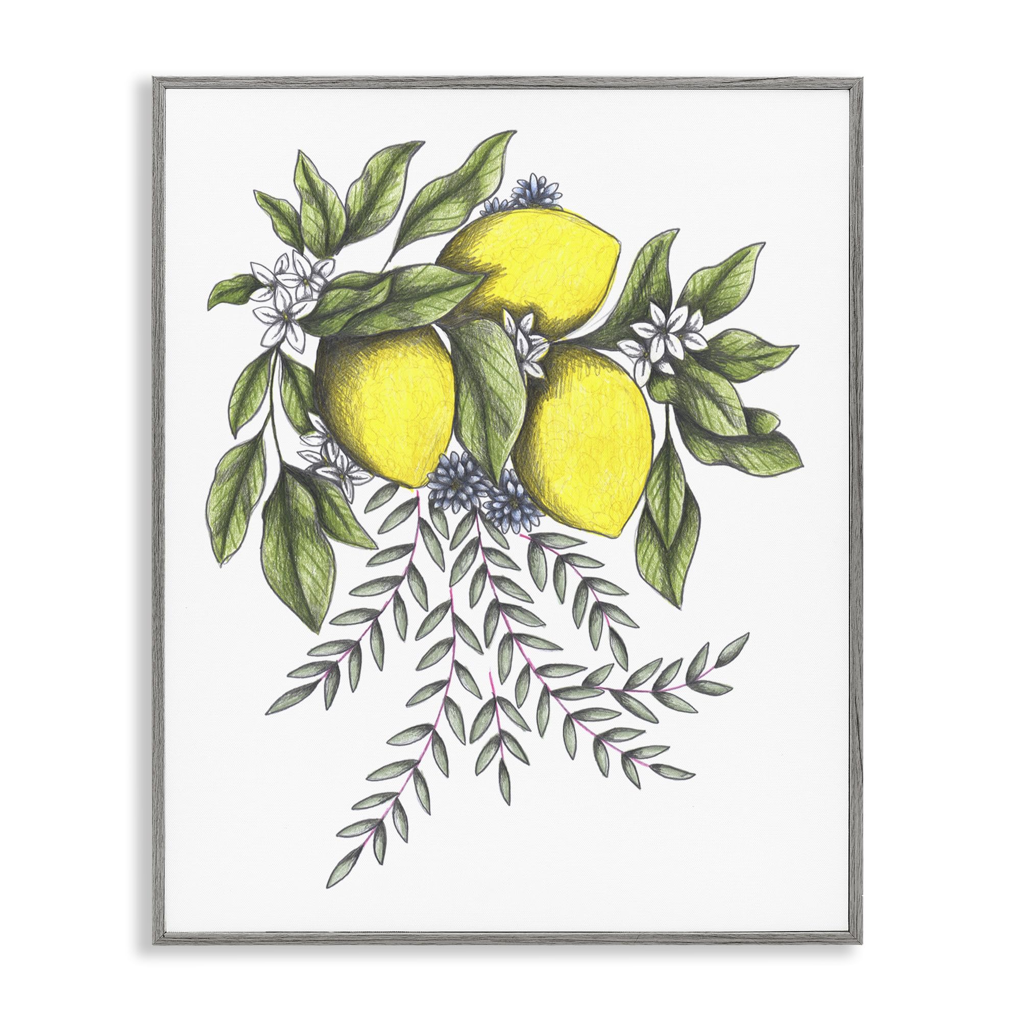 Cadre gris citrons et fleurs Stupell Industries 50x40 cm giclée salon