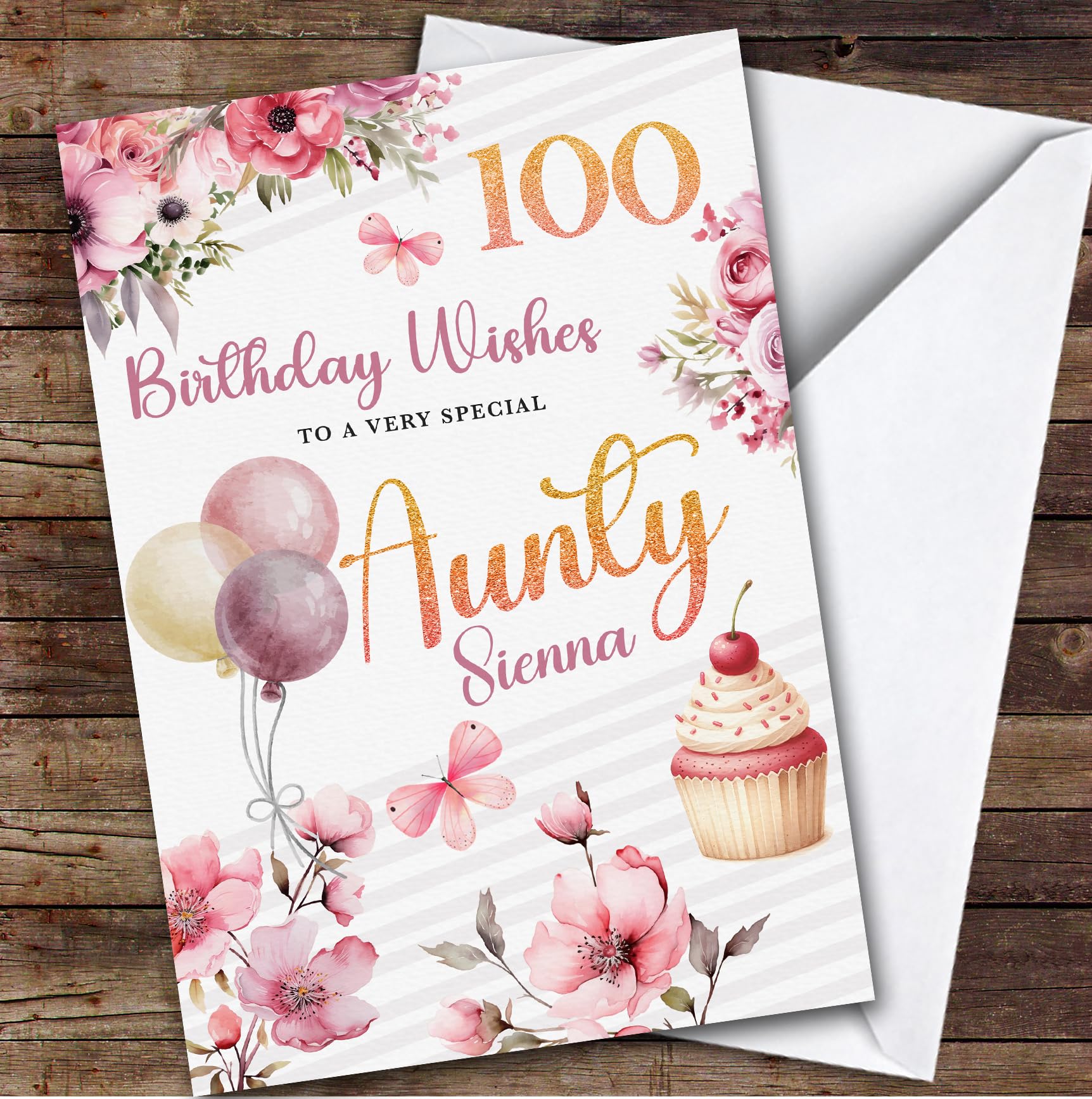 Personalised 100th Birthday Card For Aunty Pink | Personalised Birthday Card For Aunty, Her, 100th, Milestone Birthdays