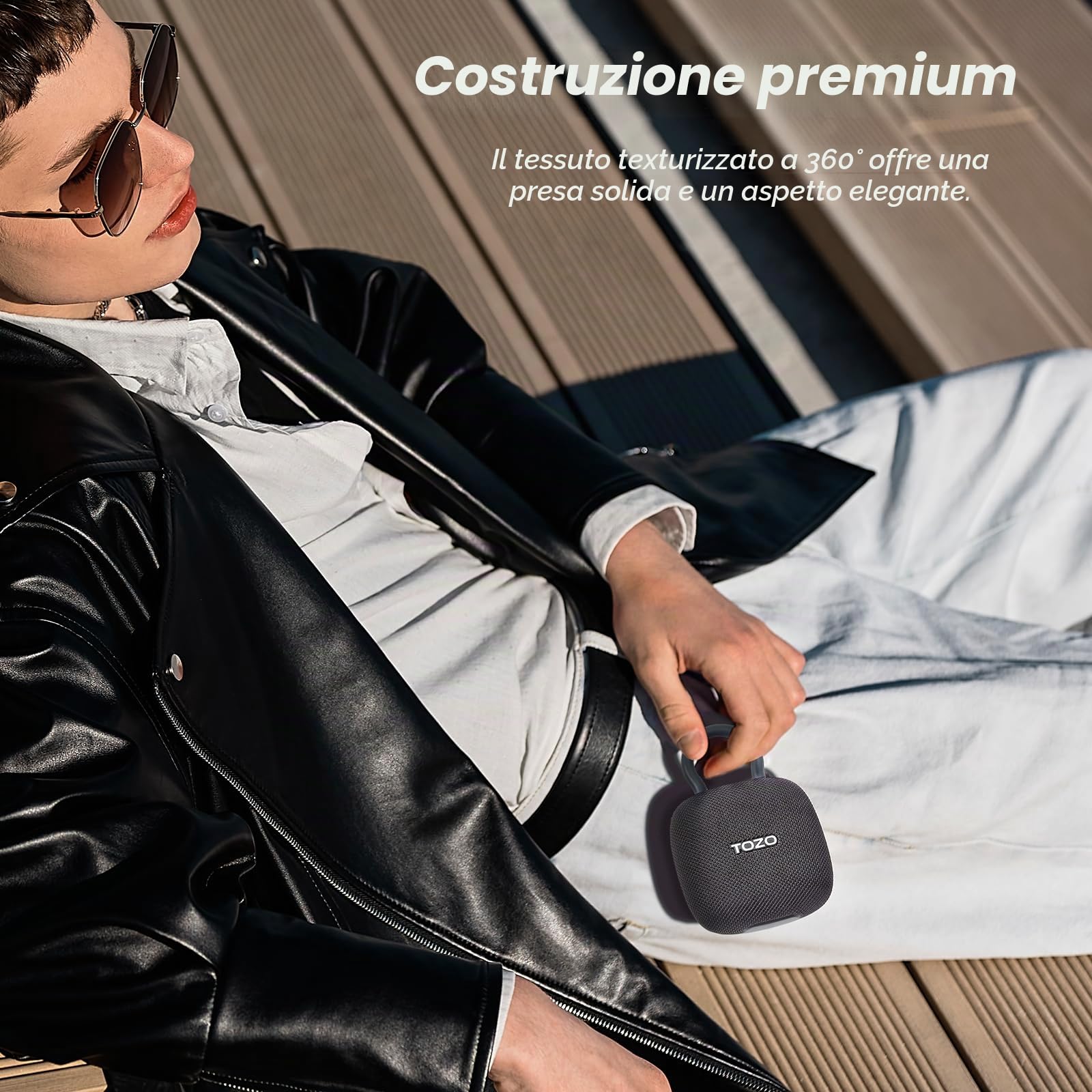 TOZO PE1 Casse Bluetooth Portatile con Moschettone Regolabile, 32 Ore | IPX8 Mini Altoparlante Bluetooth per Doccia Bassi Potenti Per Casa, Esterni e Viaggi