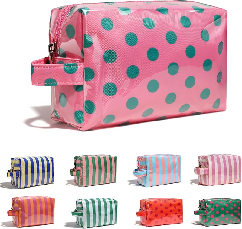 Necessaire Fozira de PVC listrado com zíper, rosa e verde, 20,07 cm x 12,95 cm x 10,16 cm, 1 unidade