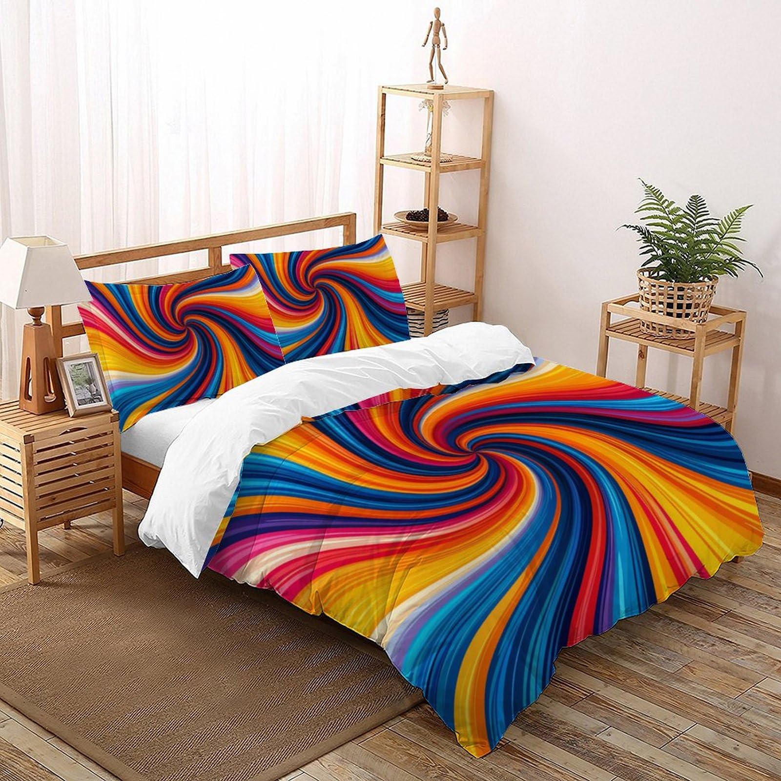 Housse de couette super king 260x220 cm avec parure de lit 3 pièces microfibres à lignes colorées
