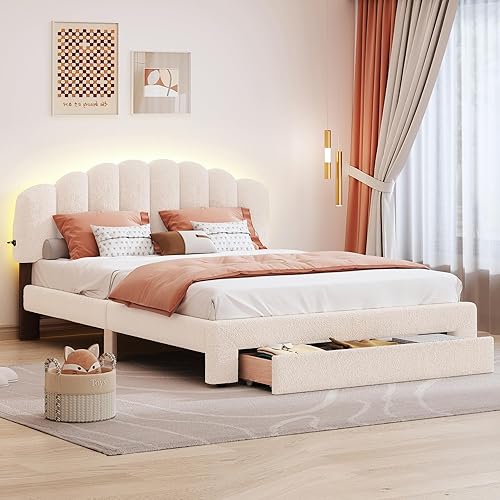 Miniatura 7 de DEINPPA Base de cama tapizada tamaño Queen con cabecera ajustable de flores elegantes, cama de plataforma de terciopelo con soporte de listones de