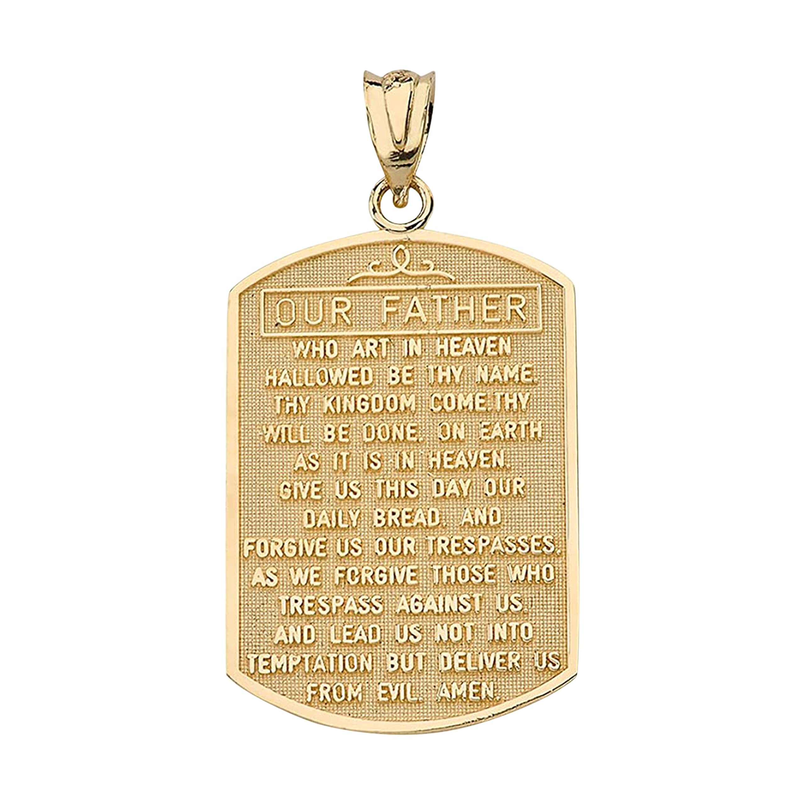 10K or 14K Yellow Gold Lord’s Prayer Dog Tag Style Pendant - Choice of Metal Color