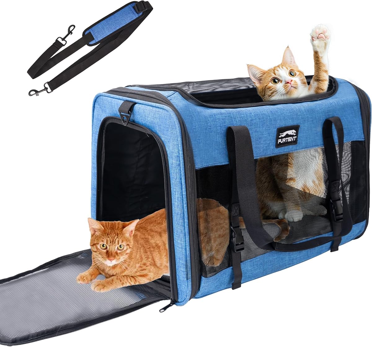 Soft Cat Carrier, Large Foldable Pet Carrier with Four-Sided Breathable Mesh, Safety Leash Included, 20 x 13 x 13 Inches, Travel Bag for Cats & Small Dogs,Dark Blue