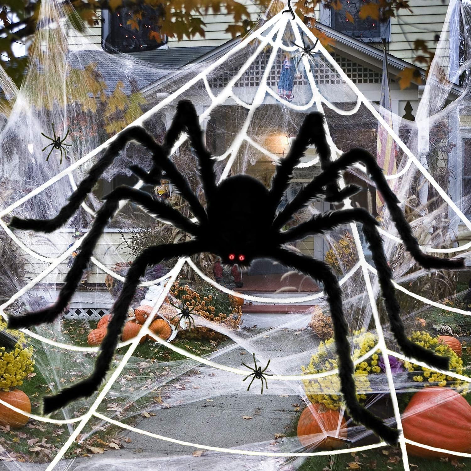 KUPETO Arañas Gigantes Decoracion Halloween 125cm y Telaraña Halloween ...