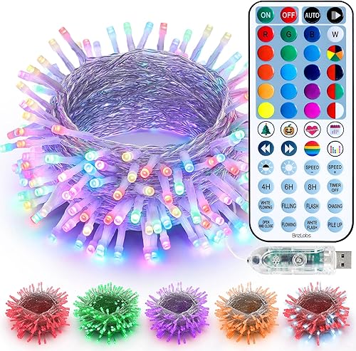 Miniatura 11 de BrizLabs RGBW - Luces de Navidad, 98.5 pies, 300 luces LED que cambian de color con control remoto, luz blanca cálida de Navidad, mini cadena de