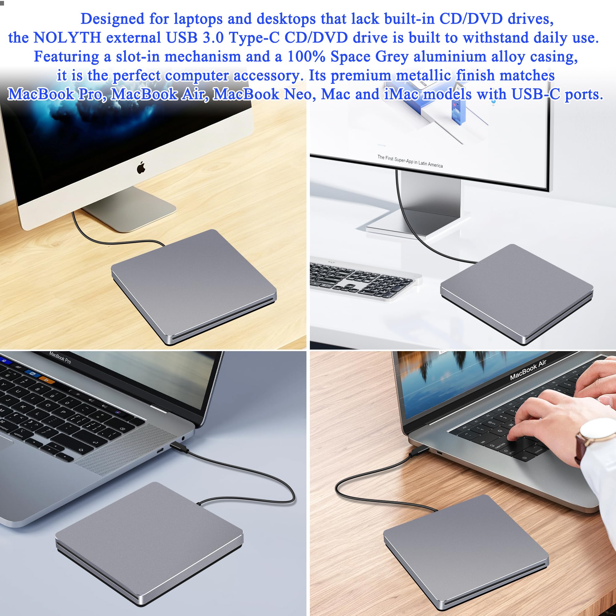 USB-C SuperDrive per Mac Slot-in DVD +/-RW Drive Alluminio Space