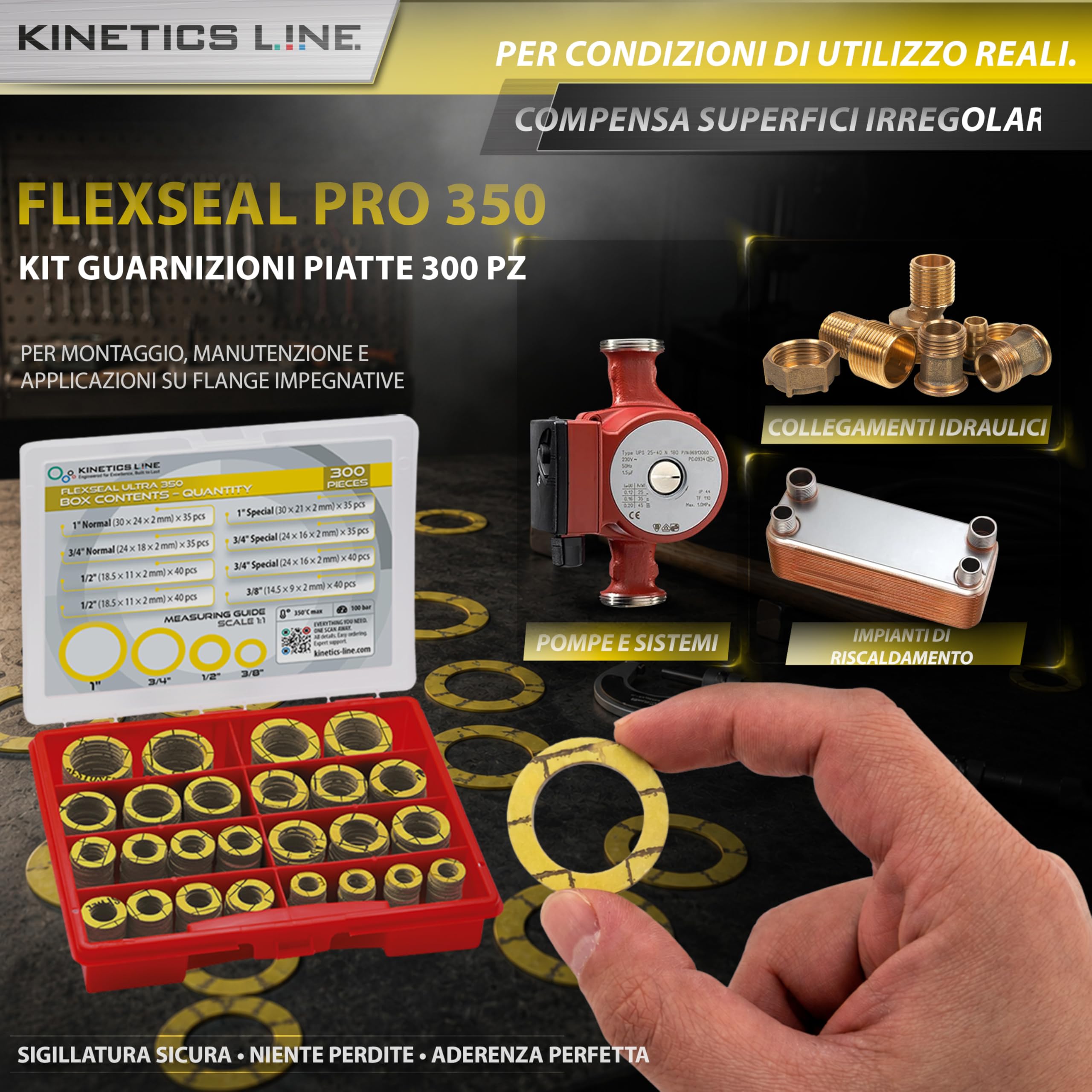 Kit Guarnizioni Piane In Fibra Di Tenuta Flessibili 300 Pezzi – Assortimento Per Flangia 3/8–1 Pollice – Alta Temperatura 350°C 100 Bar – Per Impianti Gas Acqua Riscaldamento Caldaia