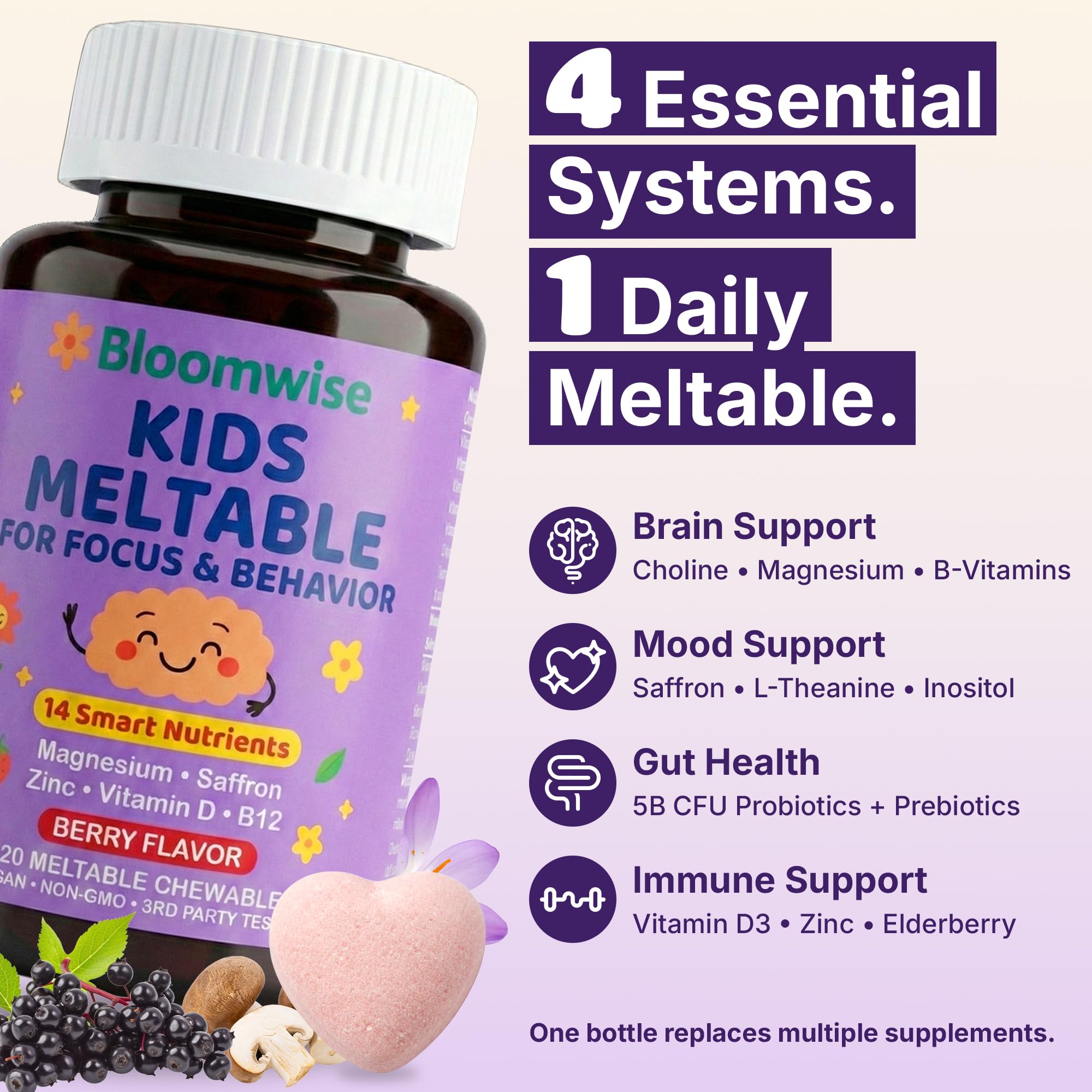 Bloomwise Kids Magnesium Glycinate & Saffron for Kids Meltable Supplements thumbnail 4