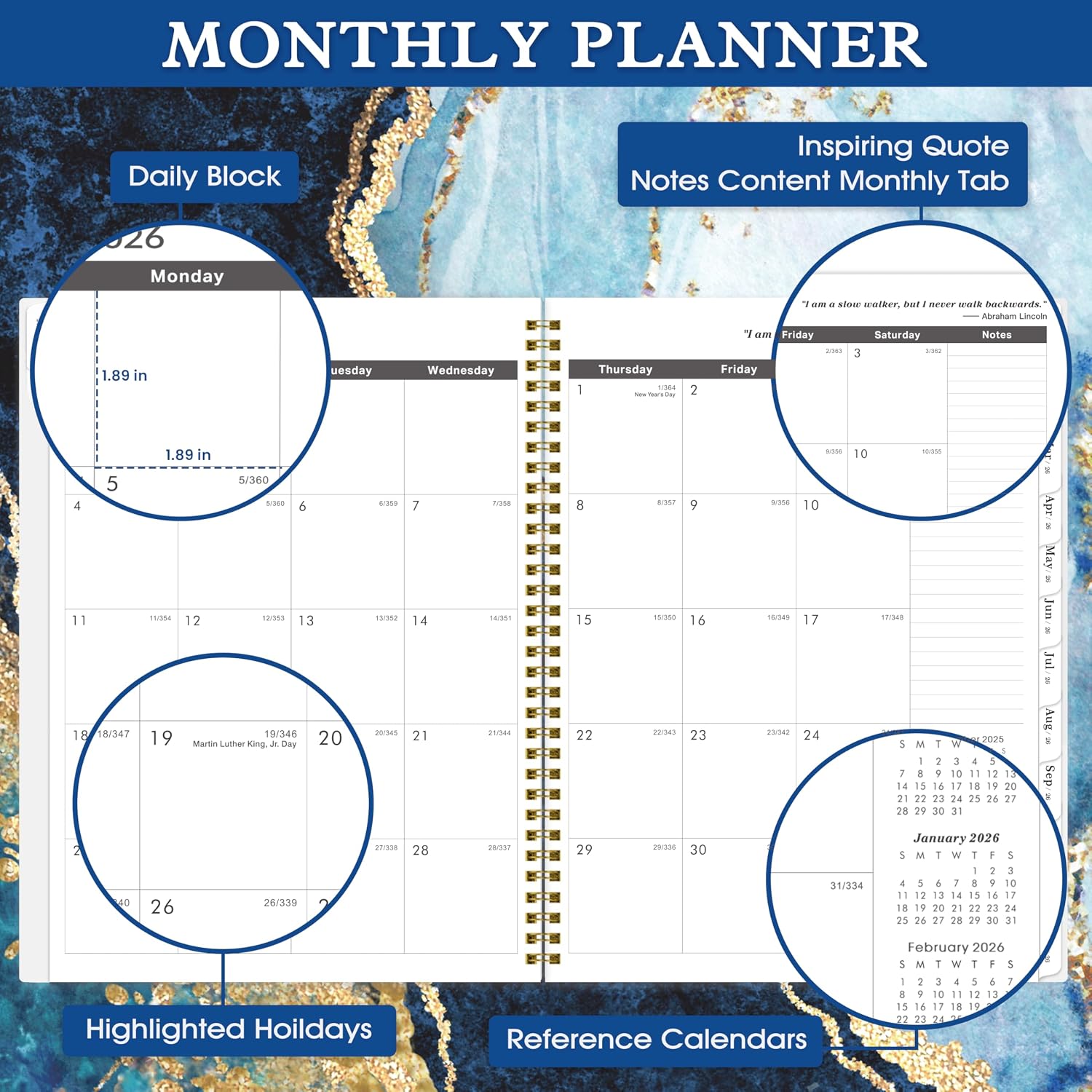 2026-2027 Monthly Planner/Calendar - Jan. 2026 - Dec. 2027, 2 Year Monthly Planner 2026-2027, 9" × 11" Calendar Planner 24 Months with Tabs, Twin-Wire Binding, Double-Side Pocket, Holiday ＆ Note Pages image 3