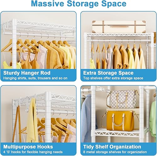 Miniatura 5 de Ulif Perchero E4, perchero resistente para ropa, sistema de almacenamiento de organización de ropa independiente de metal que puede tener forma de L