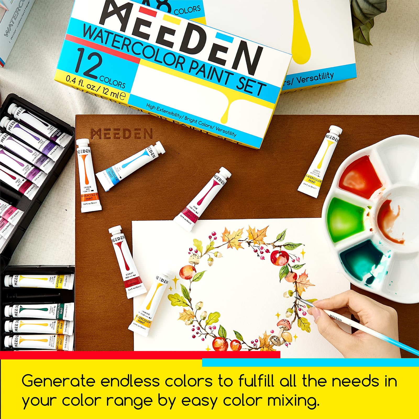 MEEDEN Lot de 24 Peintures Aquarelles 12 ml - Pigments Riches, Non Toxiques