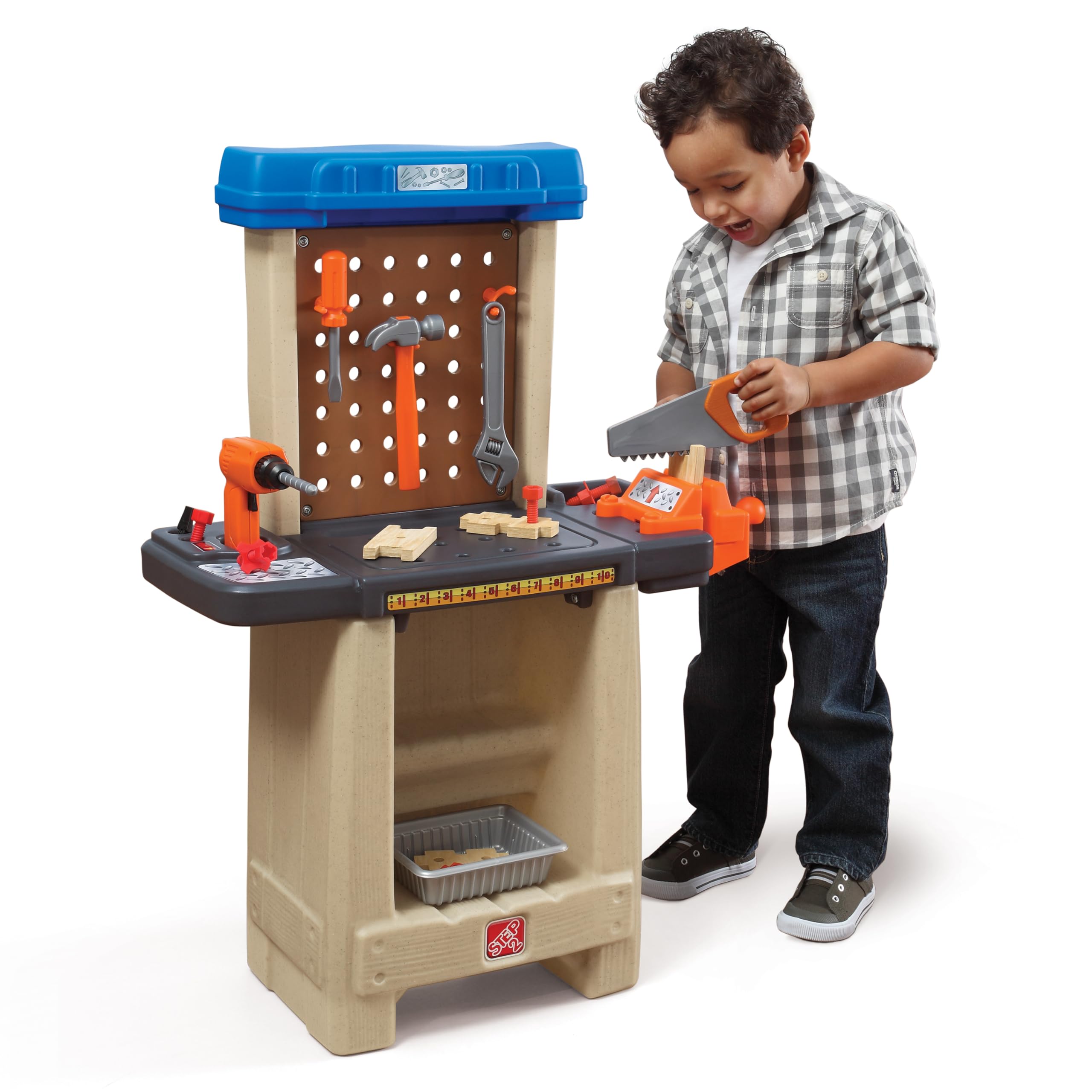 Step2 Handy Helper's Workshop Etabli pour Enfant | Jeu de Bricolage avec Outils & Kit d'Accessoires de 22 Pièces | Jouet en Plastique pour Enfants