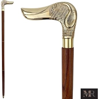 37" Premium Quality Rosewood Canes and Walking Sticks Brown &amp; Golden, Solid Brass Dachshund Dog Head Handle - Wooden Stylish 