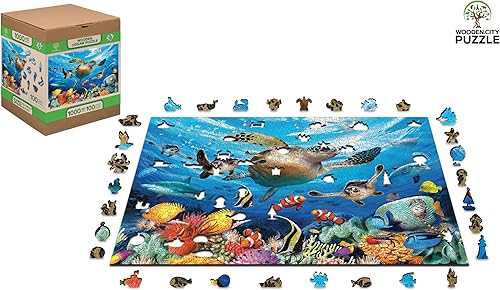 Miniatura 5 de WOODEN.CITY Rompecabezas de madera de 500 + 5 piezas Ocean Life - Rompecabezas avanzados de madera de peces coloridos para adultos - Juego de