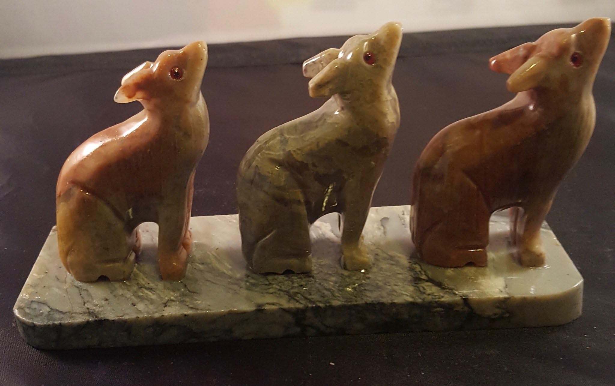 Set of Three Soapstone Fox Figurine 2.75"h Fox Carving