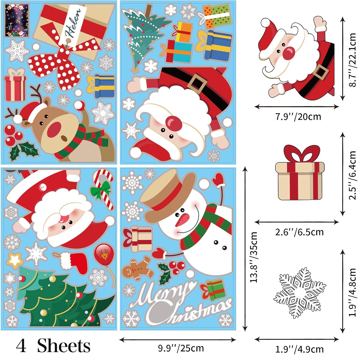 LessMo Christmas Window Clings, Christmas Snowflake Window Stickers Decals, for Window Glass Mirror Decorations Ornament Xmas Holiday Party Supplies