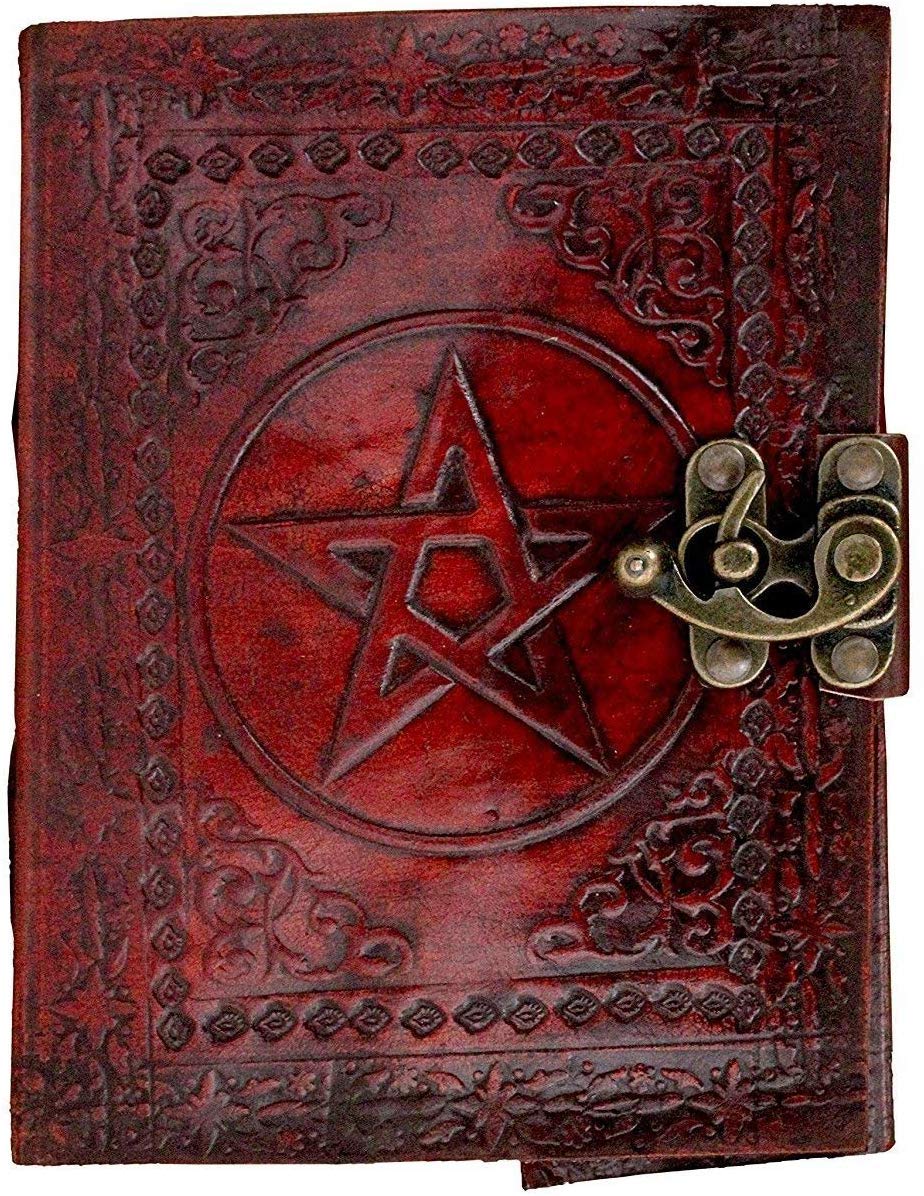 Skyland Leather Journal Book of Shadows Pentagram Pentacle Embossed Leather Journal Pentacle